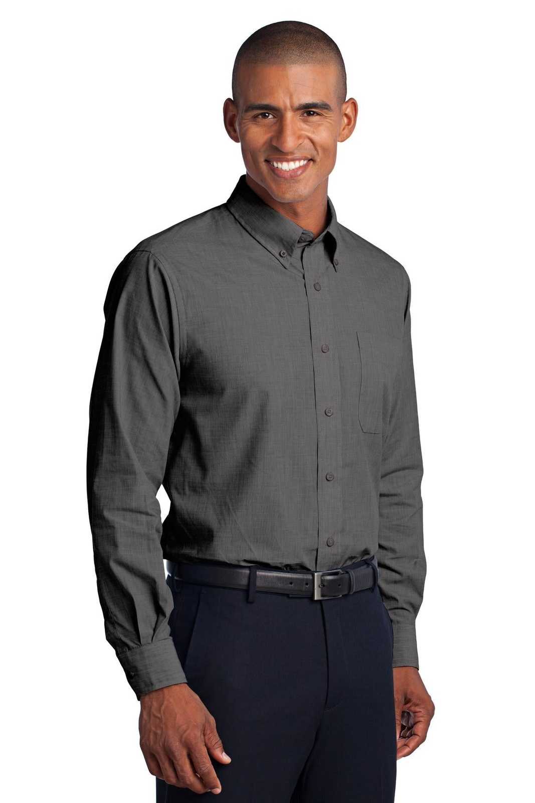 Port Authority S640 Crosshatch Easy Care Shirt - Soft Black - HIT a Double - 4