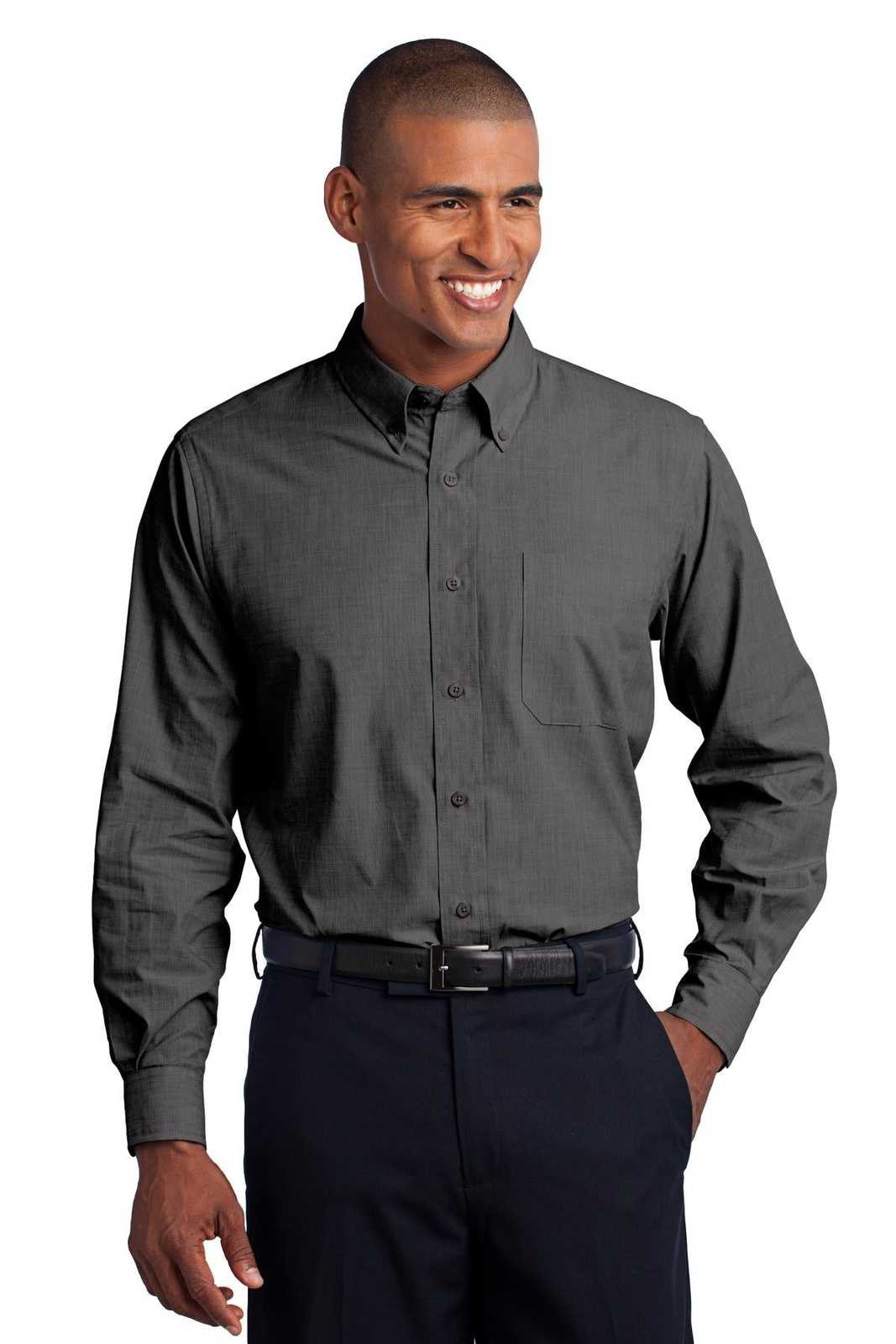 Port Authority S640 Crosshatch Easy Care Shirt - Soft Black - HIT a Double - 1