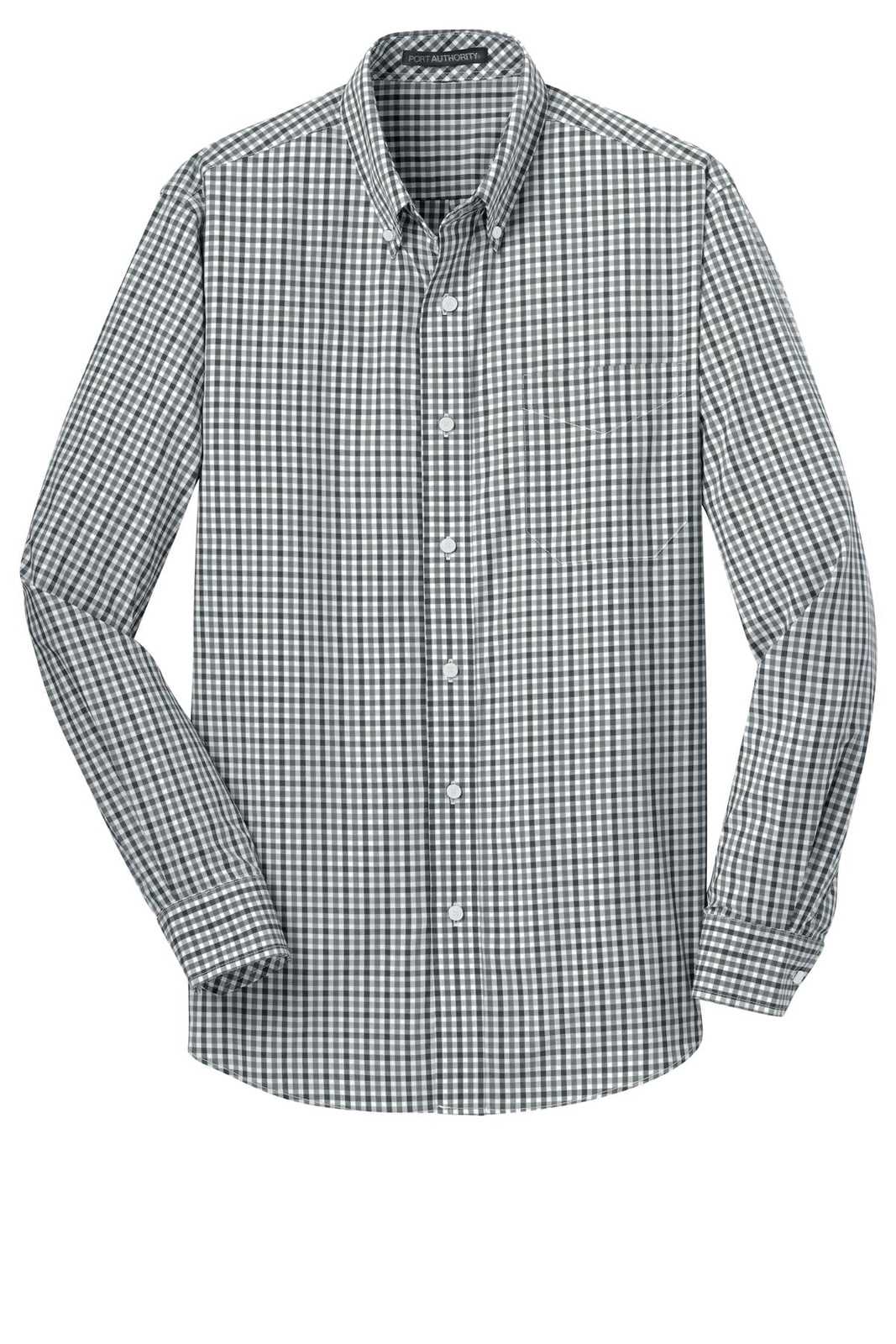Port Authority S654 Long Sleeve Gingham Easy Care Shirt - Black Charcoal - HIT a Double - 5