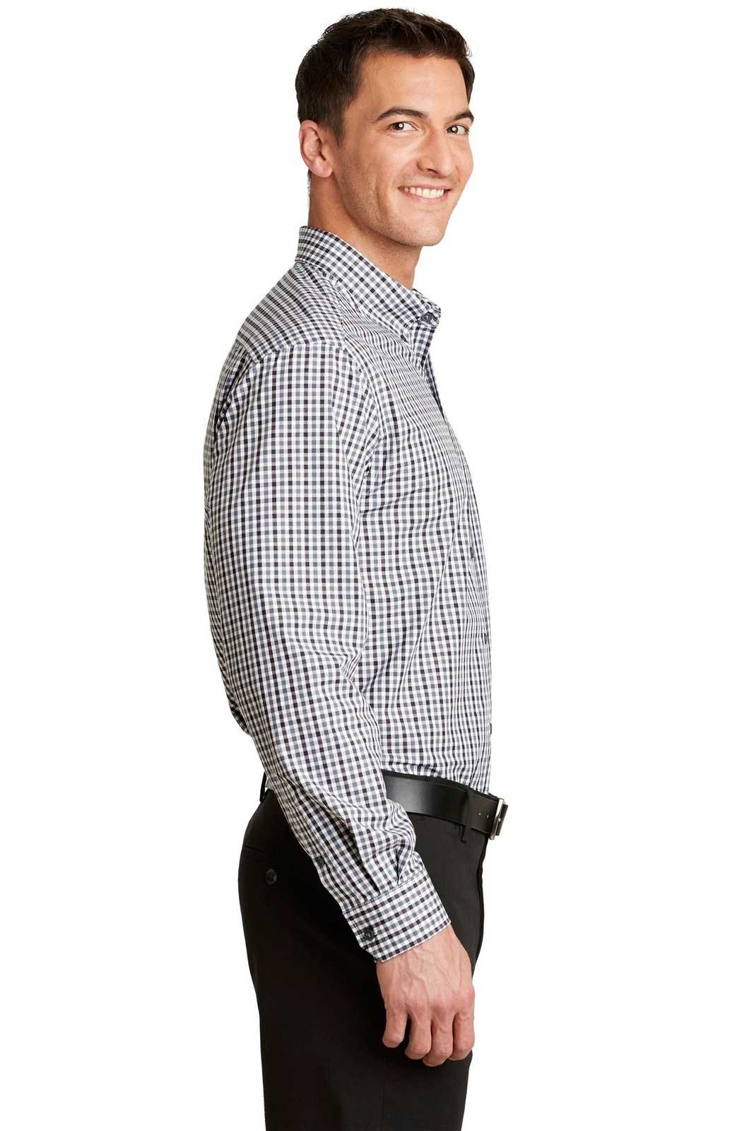 Port Authority S654 Long Sleeve Gingham Easy Care Shirt - Black Charcoal - HIT a Double - 3