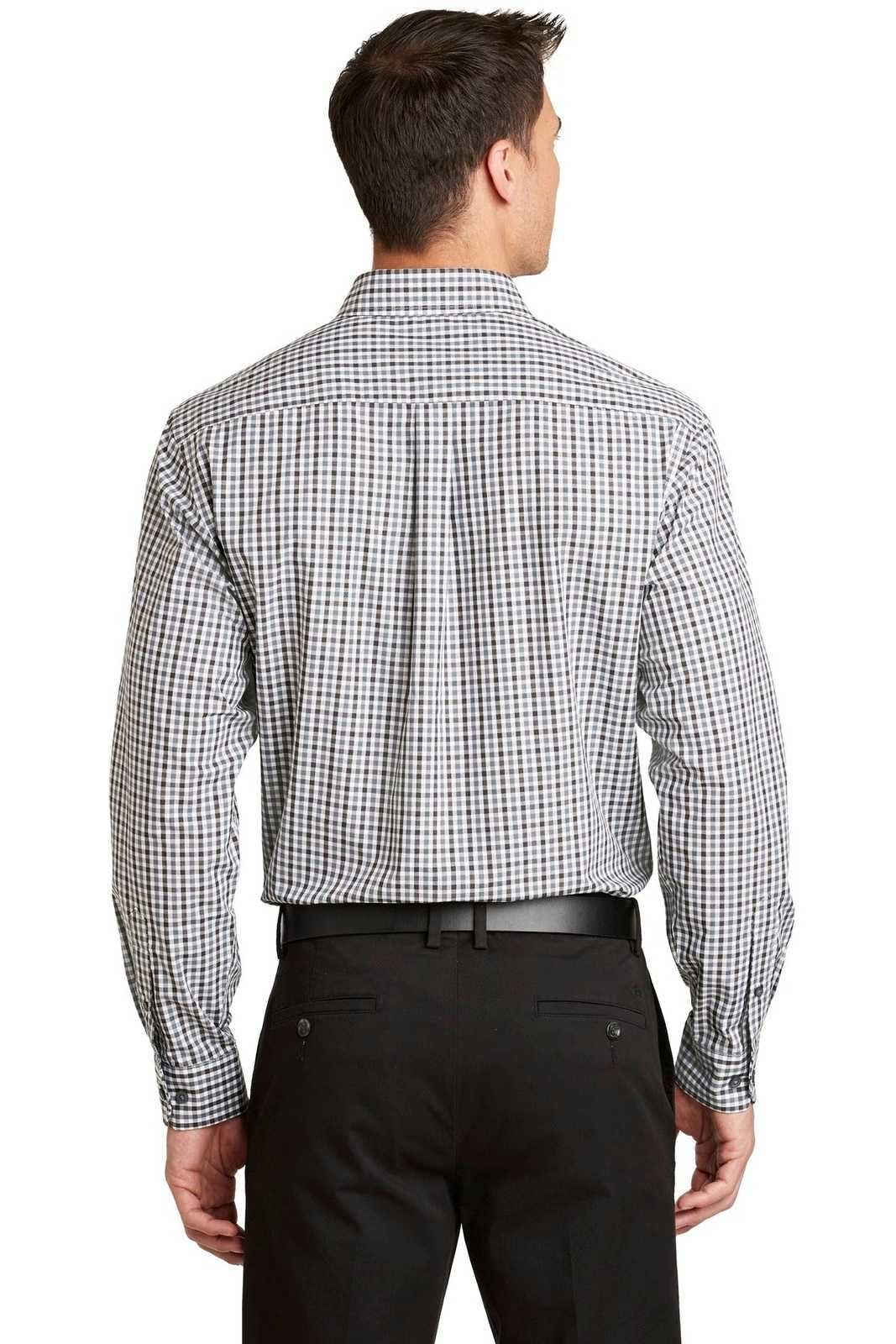 Port Authority S654 Long Sleeve Gingham Easy Care Shirt - Black Charcoal - HIT a Double - 2