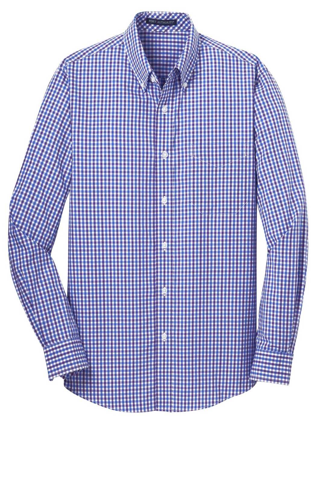 Port Authority S654 Long Sleeve Gingham Easy Care Shirt - Blue Purple - HIT a Double - 5
