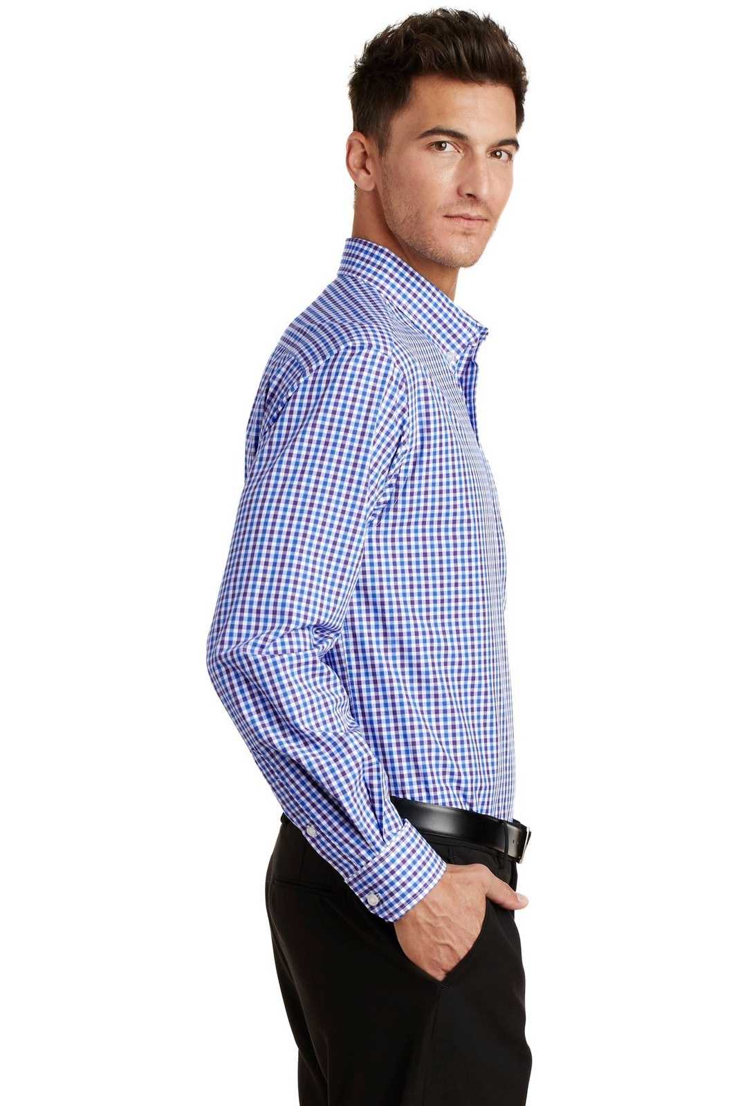 Port Authority S654 Long Sleeve Gingham Easy Care Shirt - Blue Purple - HIT a Double - 3