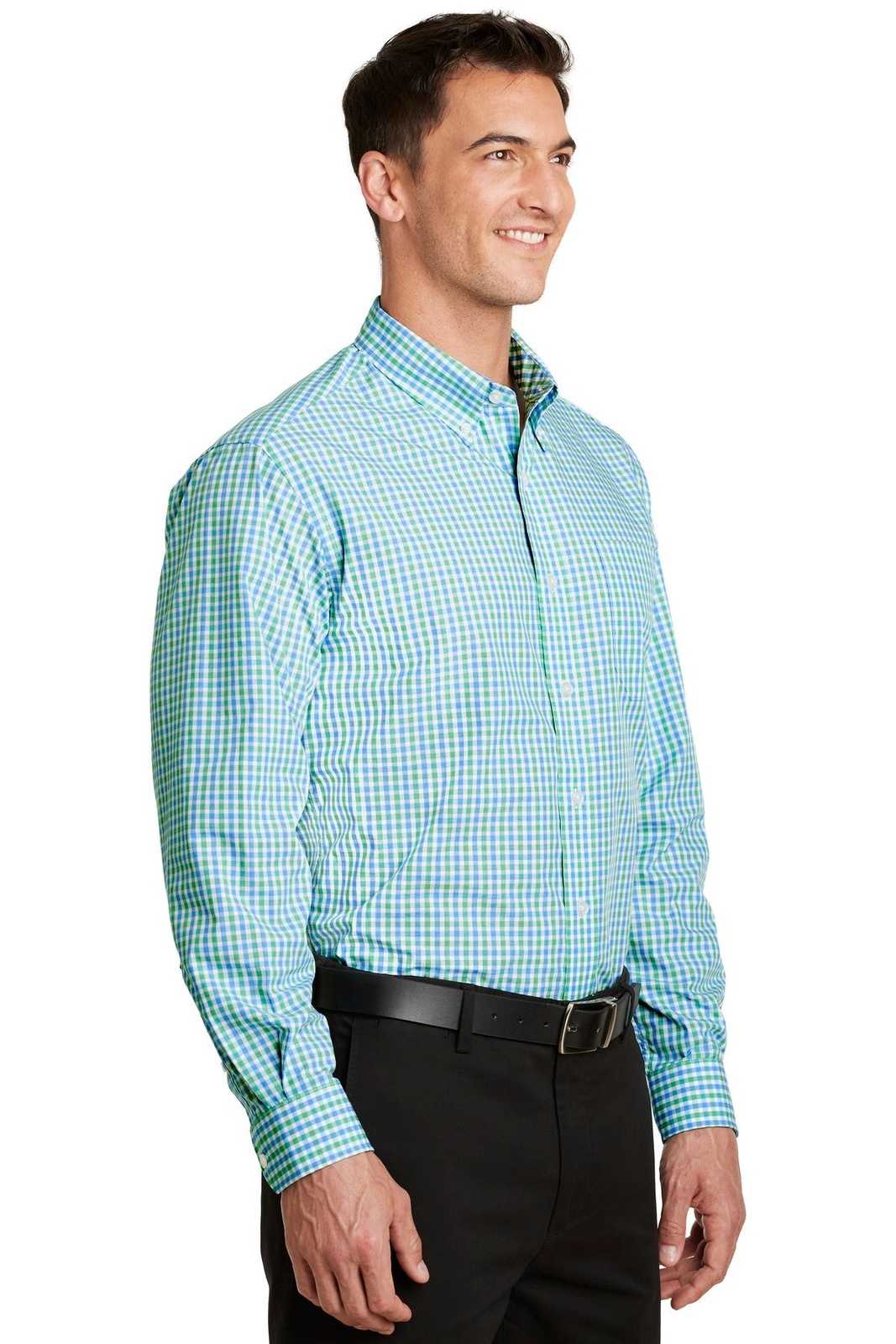 Port Authority S654 Long Sleeve Gingham Easy Care Shirt - Green Aqua - HIT a Double - 4