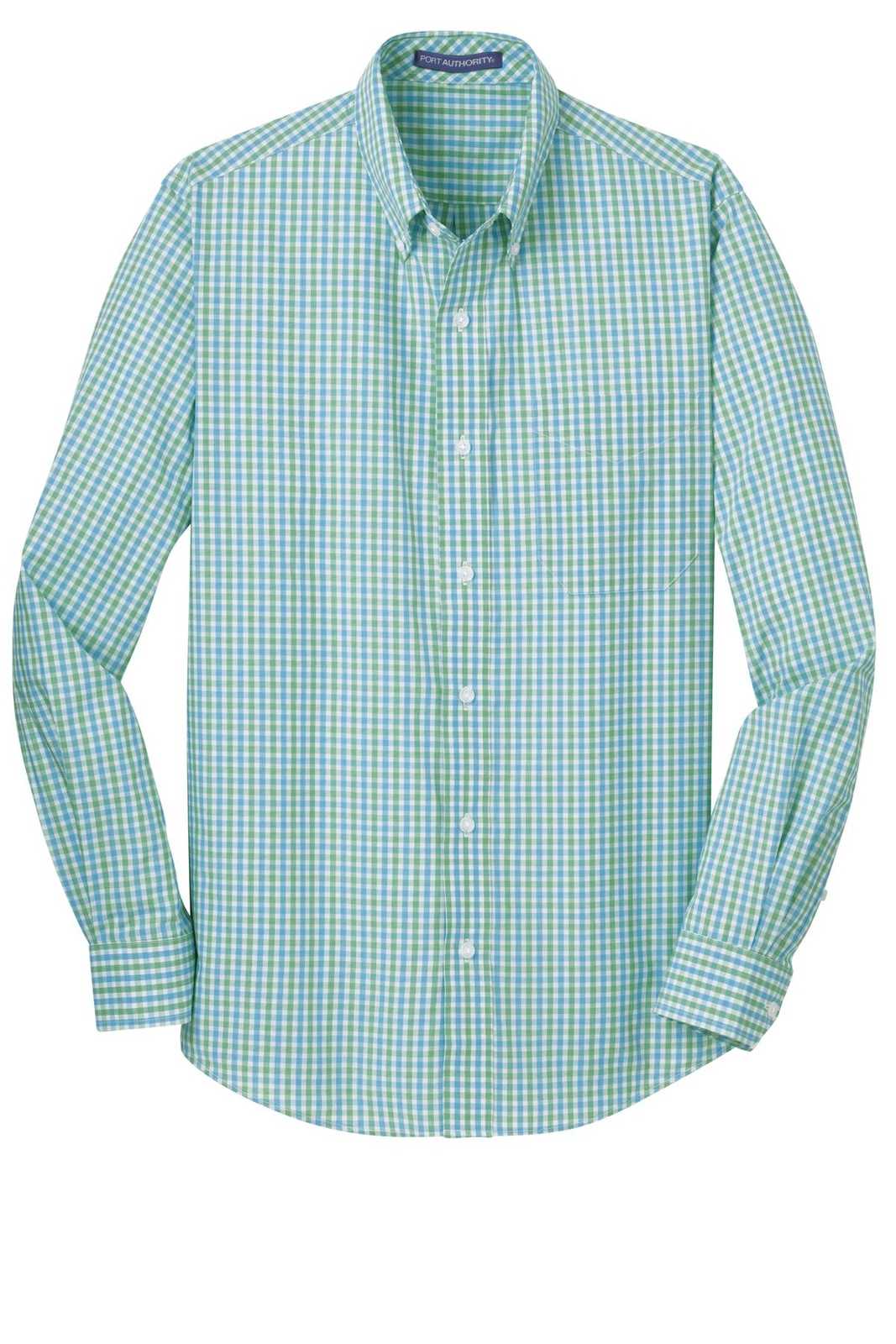 Port Authority S654 Long Sleeve Gingham Easy Care Shirt - Green Aqua - HIT a Double - 5