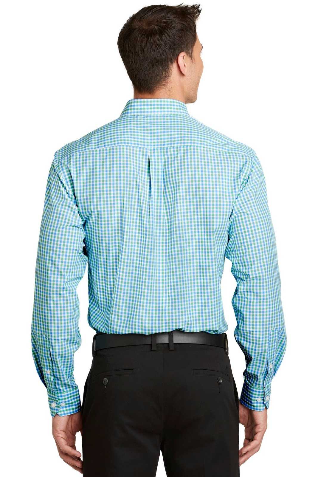 Port Authority S654 Long Sleeve Gingham Easy Care Shirt - Green Aqua - HIT a Double - 1