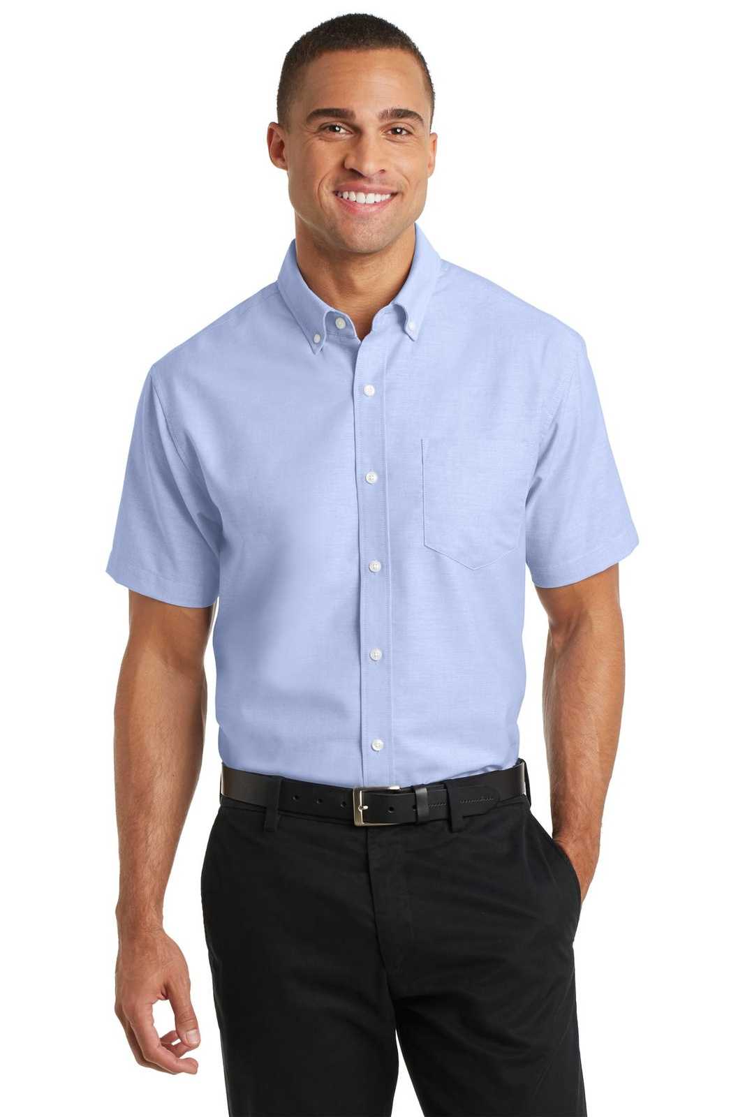 Port Authority S659 Short Sleeve Superpro Oxford Shirt - Oxford Blue - HIT a Double - 1