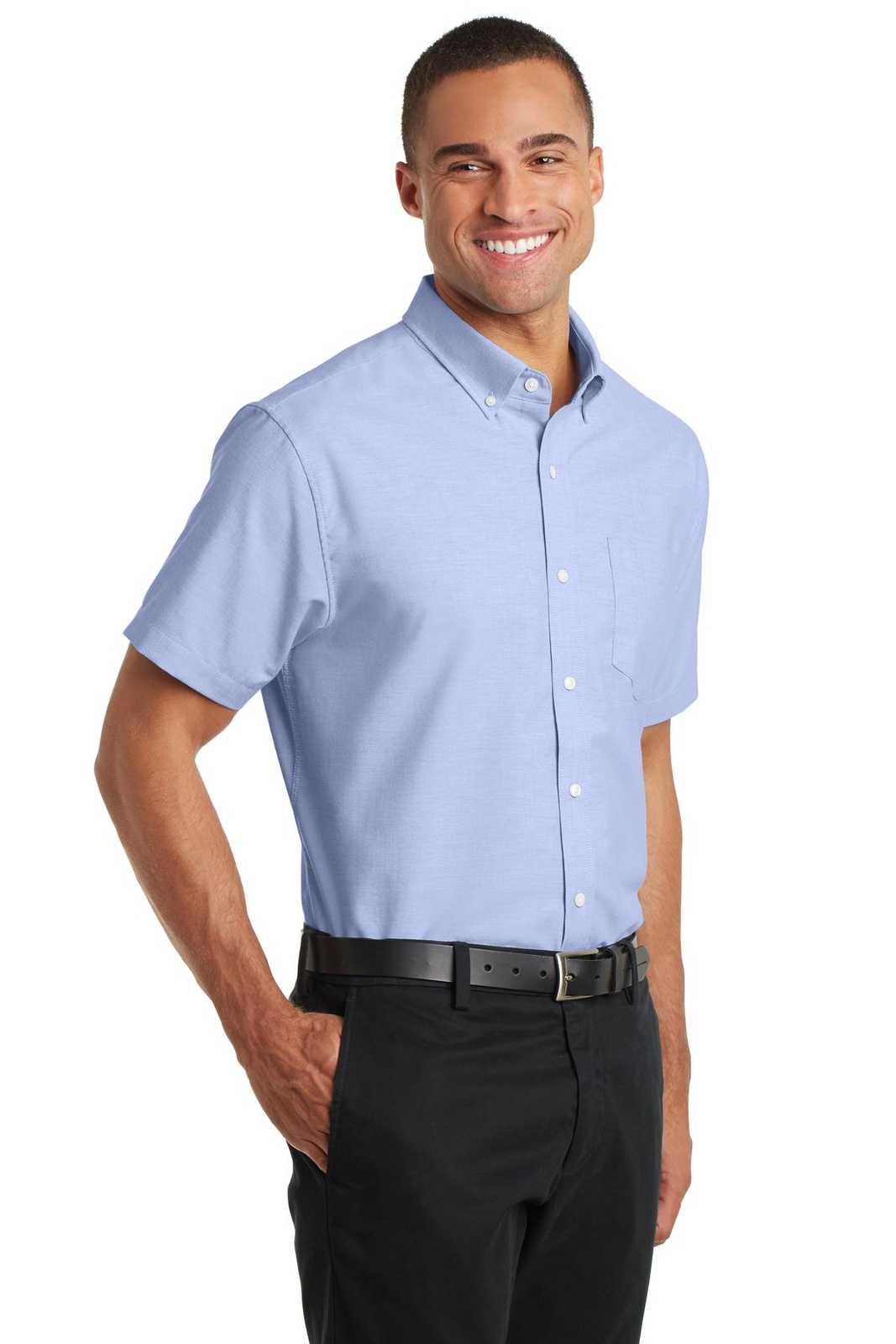 Port Authority S659 Short Sleeve Superpro Oxford Shirt - Oxford Blue - HIT a Double - 4