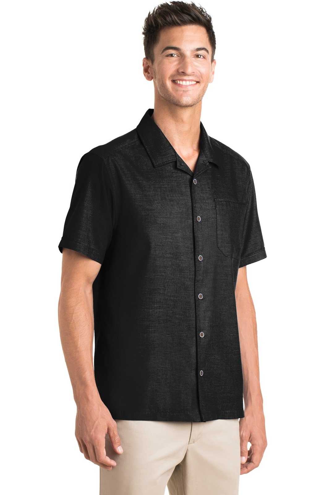 Port Authority S662 Textured Camp Shirt - Black - HIT a Double - 4