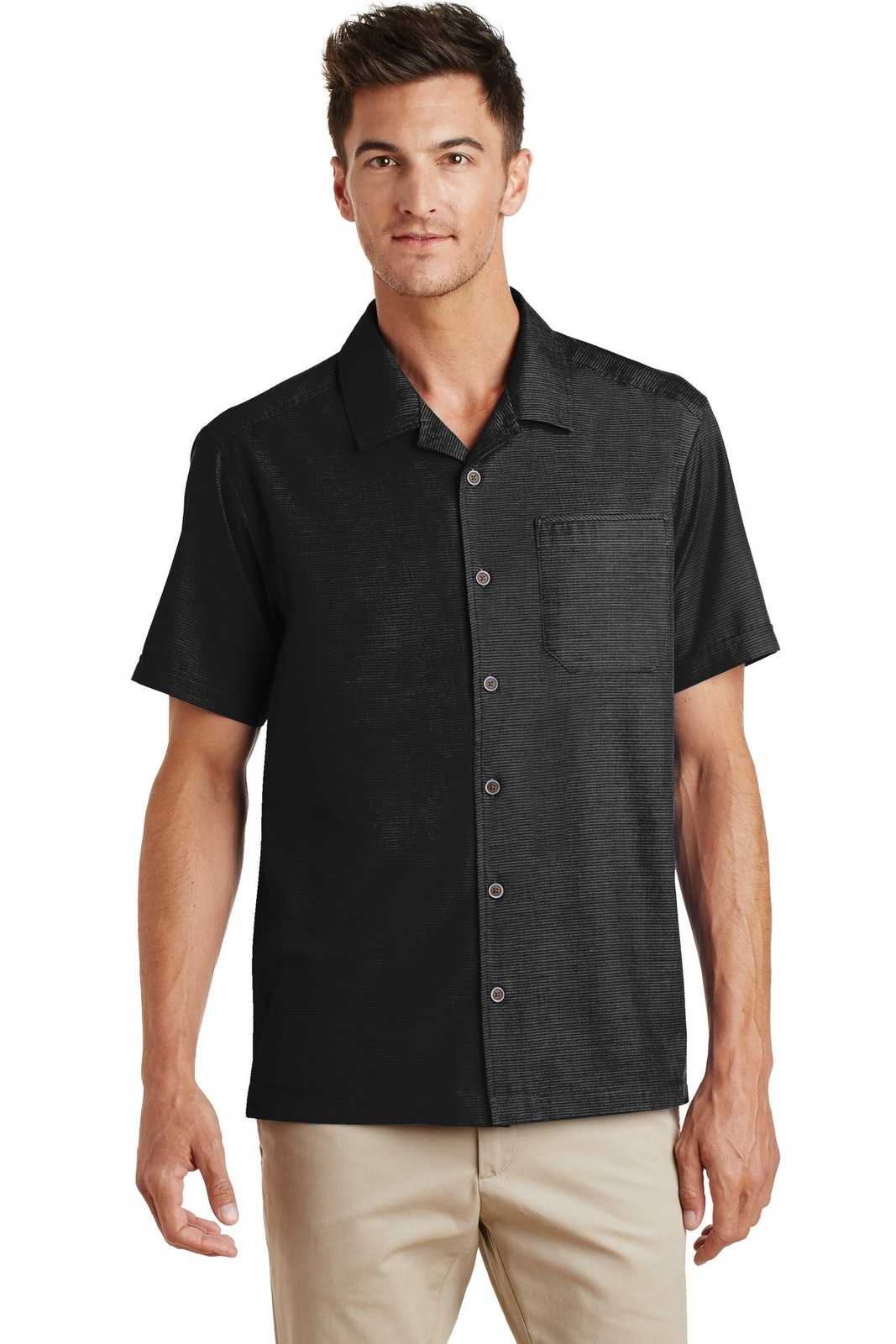 Port Authority S662 Textured Camp Shirt - Black - HIT a Double - 1