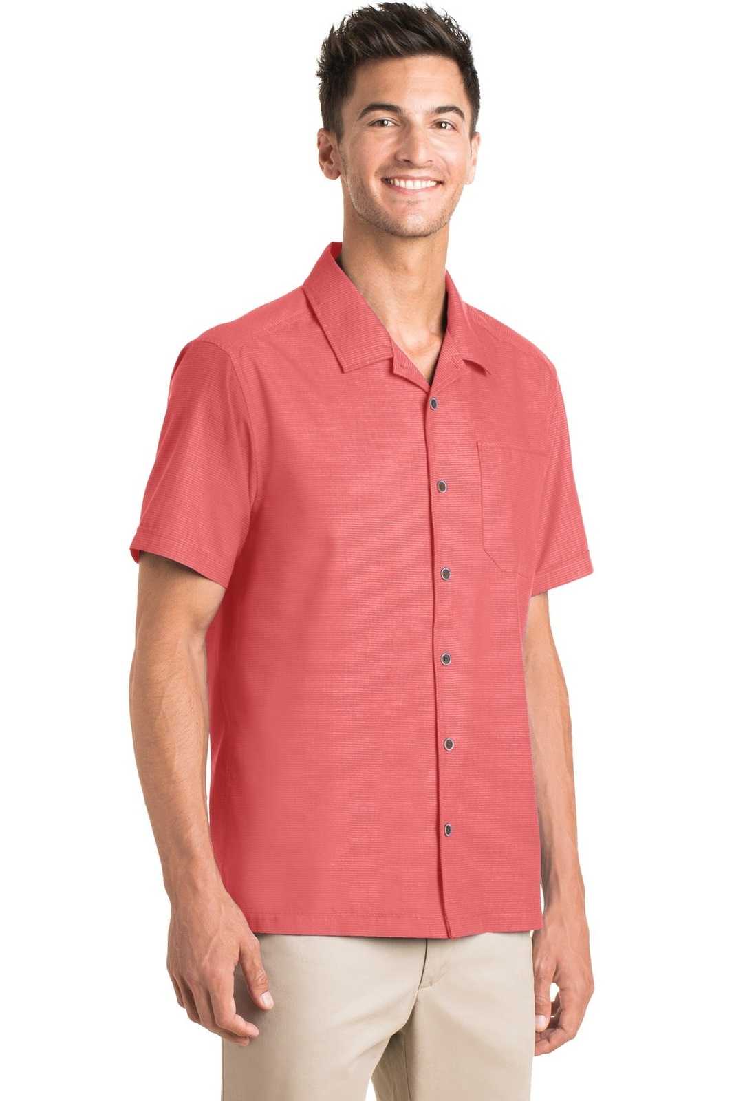 Port Authority S662 Textured Camp Shirt - Deep Coral - HIT a Double - 4