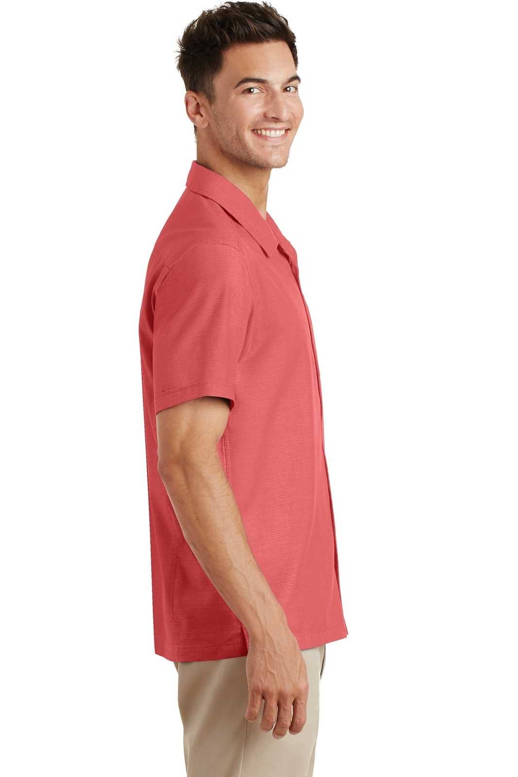 Port Authority S662 Textured Camp Shirt - Deep Coral - HIT a Double - 3