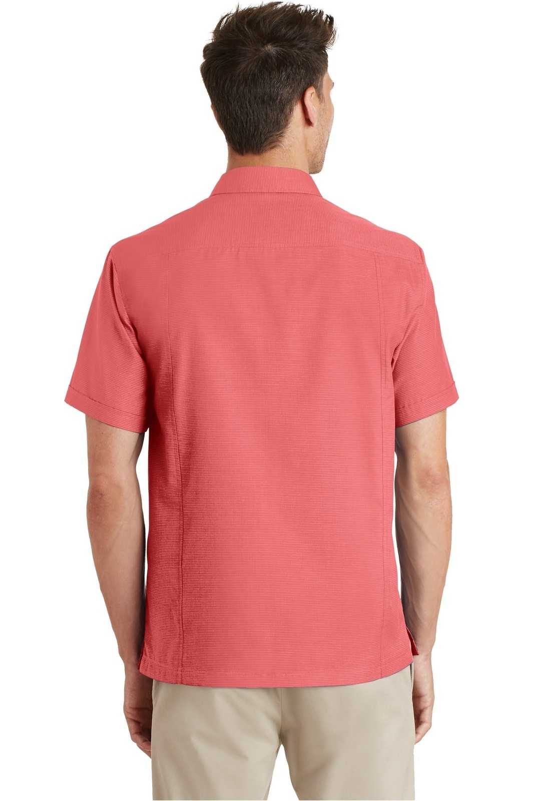 Port Authority S662 Textured Camp Shirt - Deep Coral - HIT a Double - 2