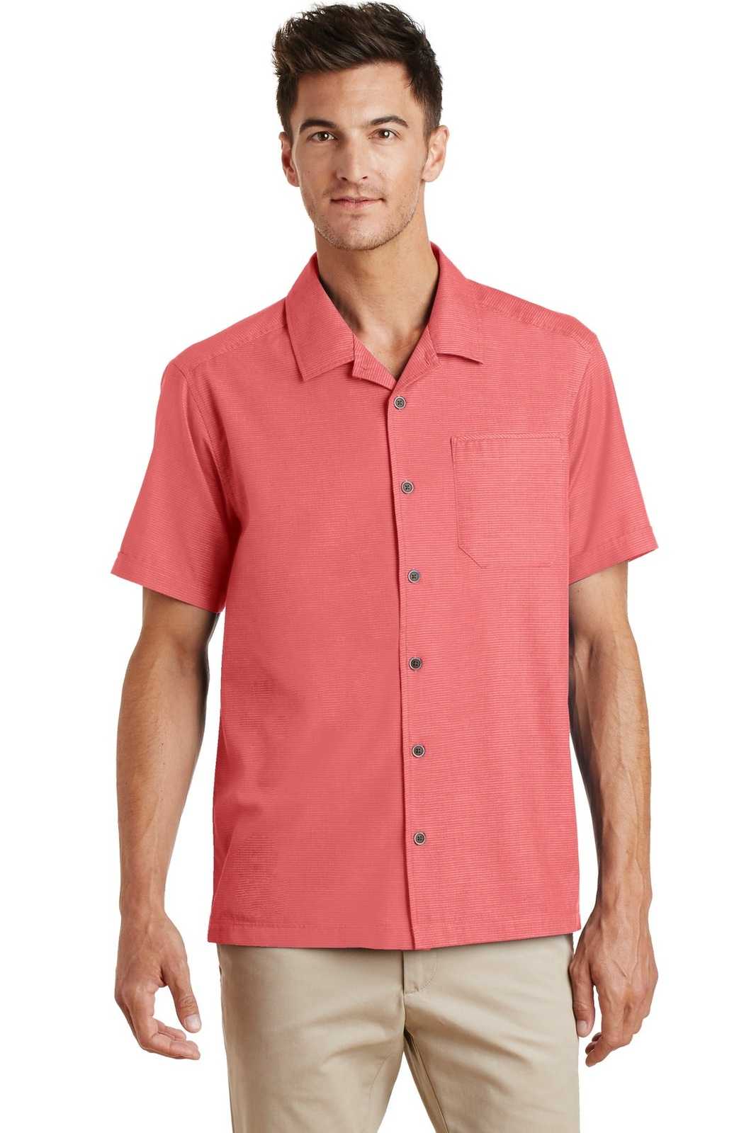 Port Authority S662 Textured Camp Shirt - Deep Coral - HIT a Double - 1