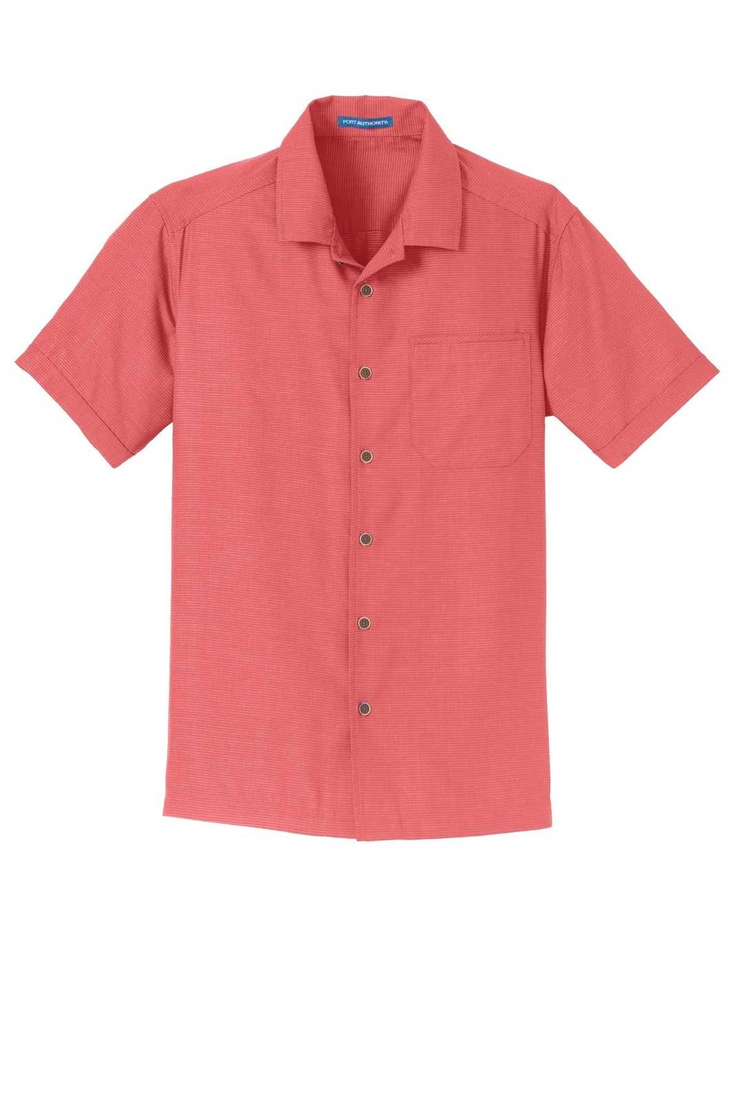 Port Authority S662 Textured Camp Shirt - Deep Coral - HIT a Double - 5