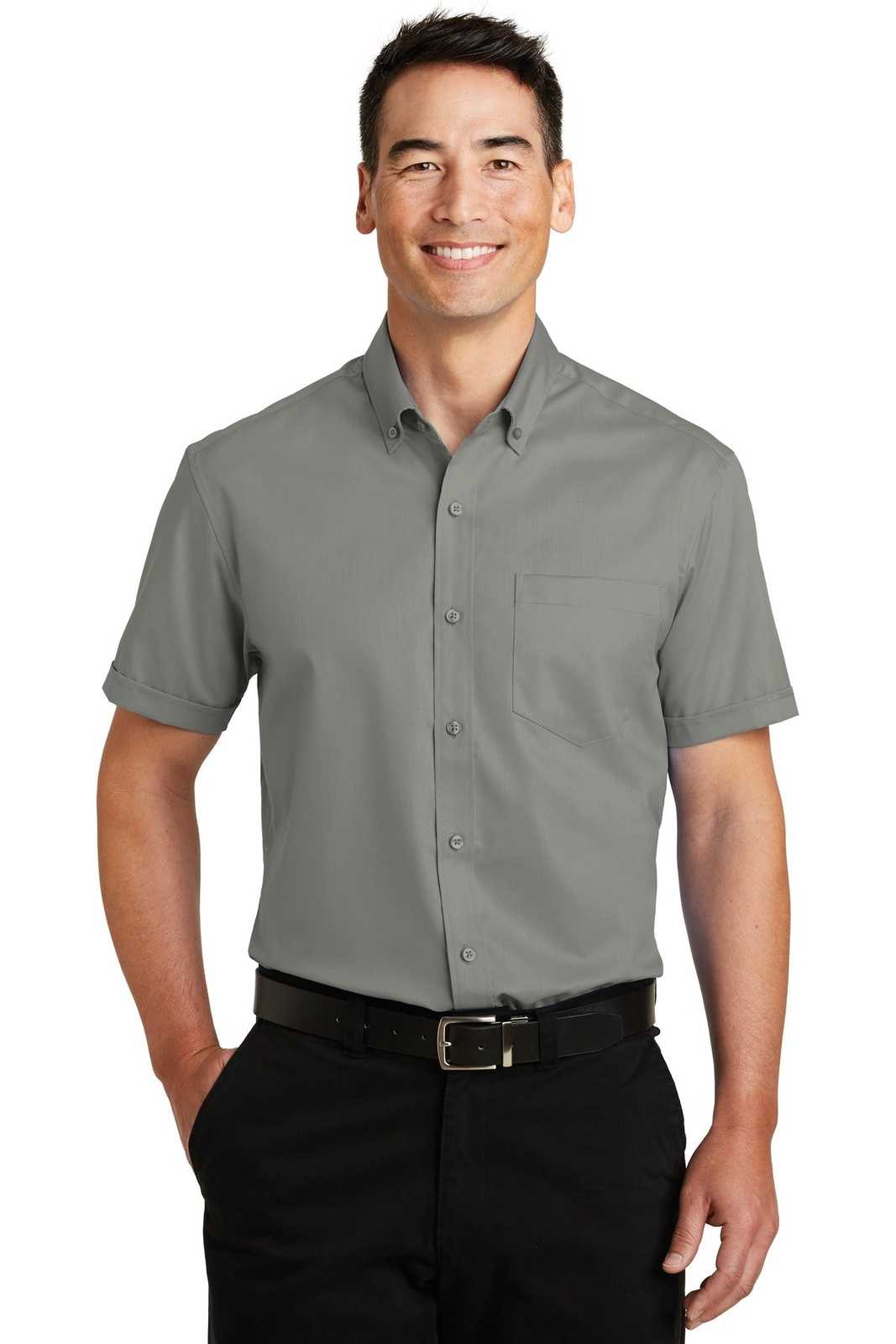 Port Authority S664 Short Sleeve SuperPro Twill Shirt - Monument Gray - HIT a Double - 1