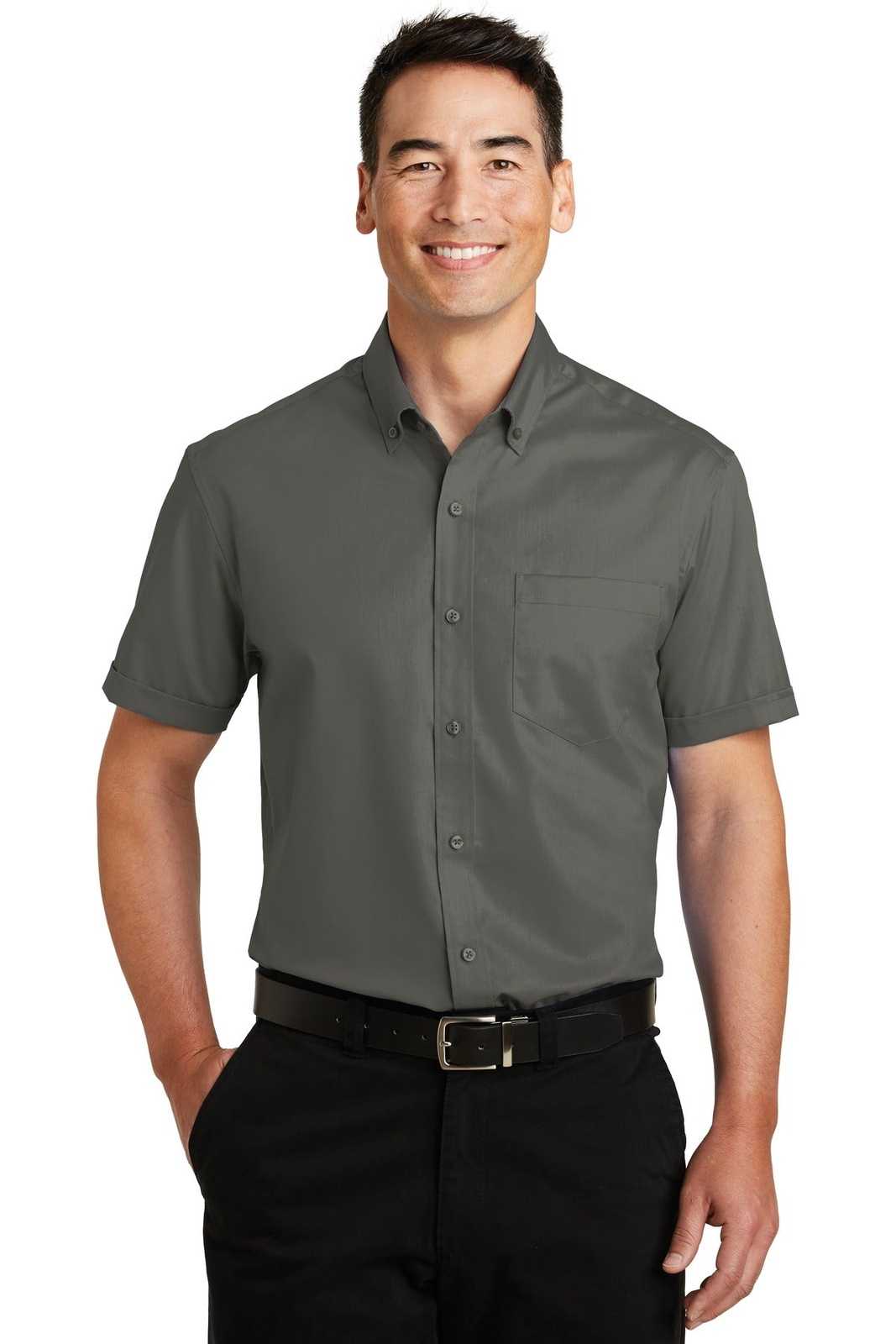 Port Authority S664 Short Sleeve SuperPro Twill Shirt - Sterling Gray - HIT a Double - 1