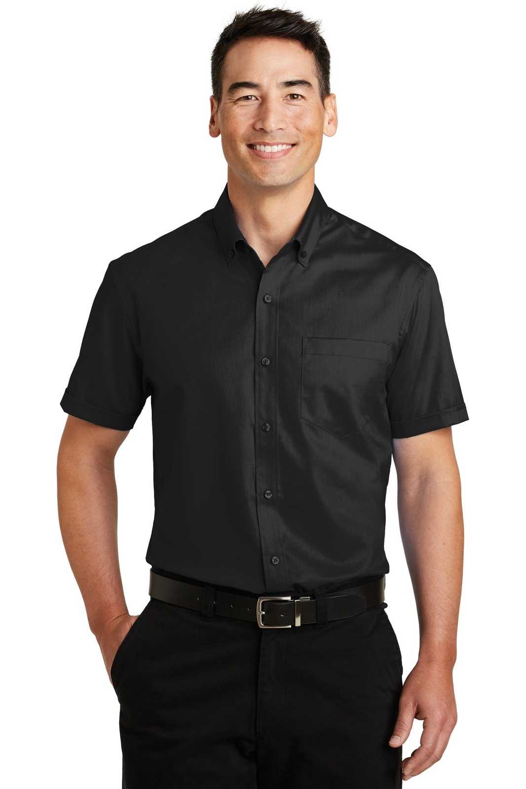 Port Authority S664 Short Sleeve Superpro Twill Shirt - Black - HIT a Double - 1