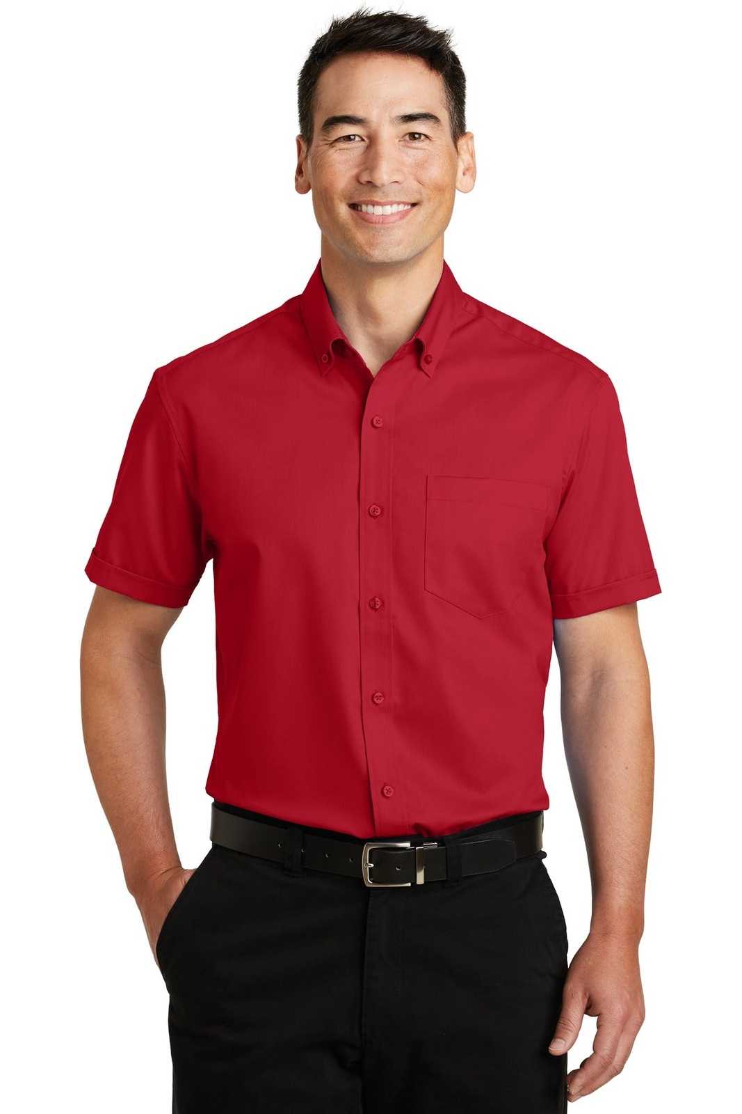 Port Authority S664 Short Sleeve Superpro Twill Shirt - Rich Red - HIT a Double - 1