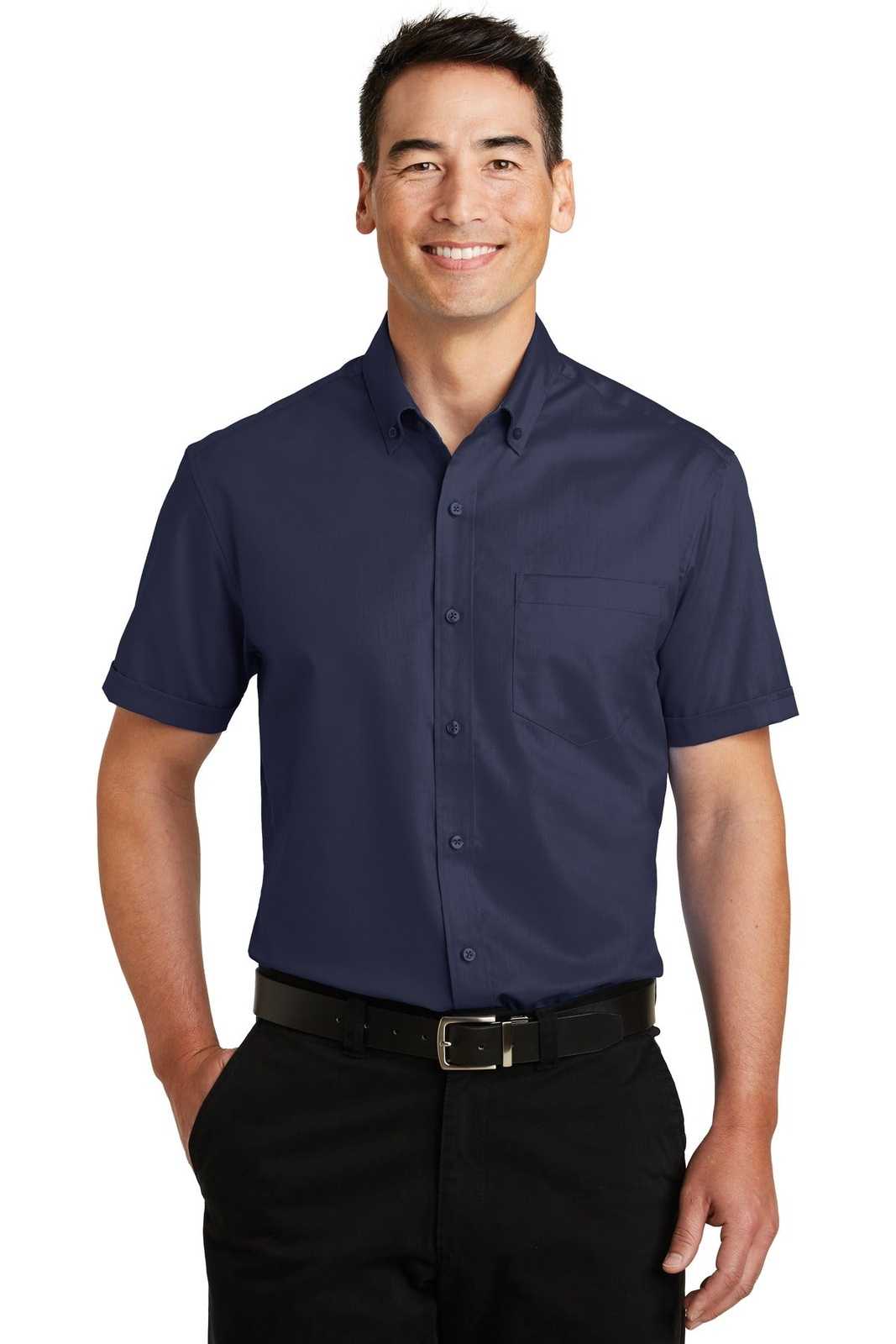 Port Authority S664 Short Sleeve Superpro Twill Shirt - True Navy - HIT a Double - 1