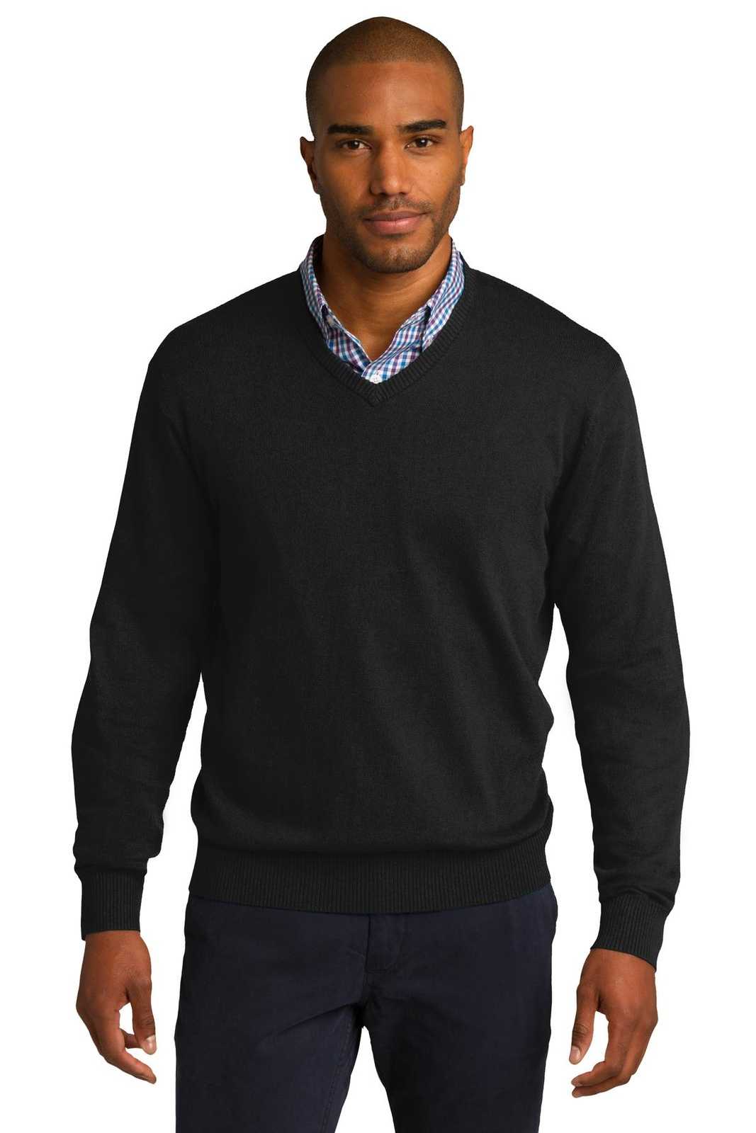 Port Authority SW285 V-Neck Sweater - Black - HIT a Double - 1