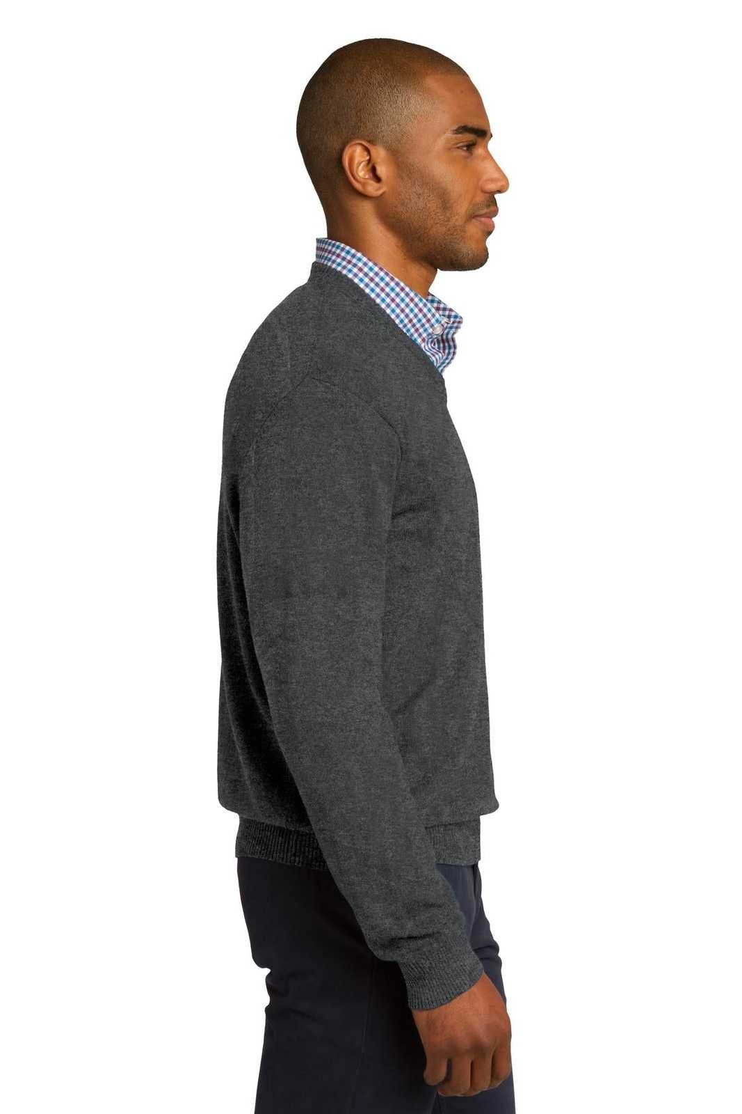 Port Authority SW285 V-Neck Sweater - Charcoal Heather - HIT a Double - 3