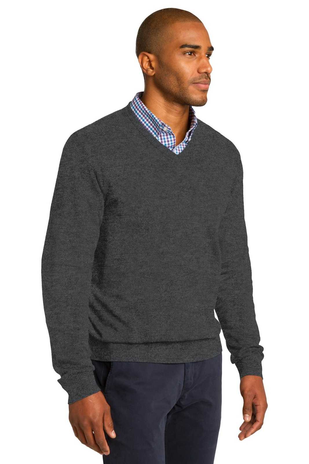 Port Authority SW285 V-Neck Sweater - Charcoal Heather - HIT a Double - 4