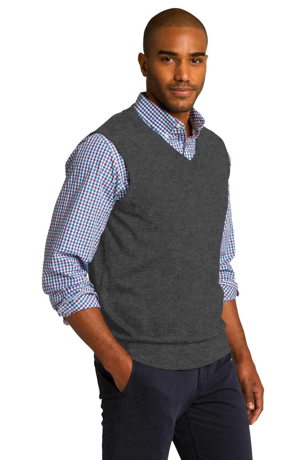 Port Authority SW286 Sweater Vest - Charcoal Heather - HIT a Double - 4