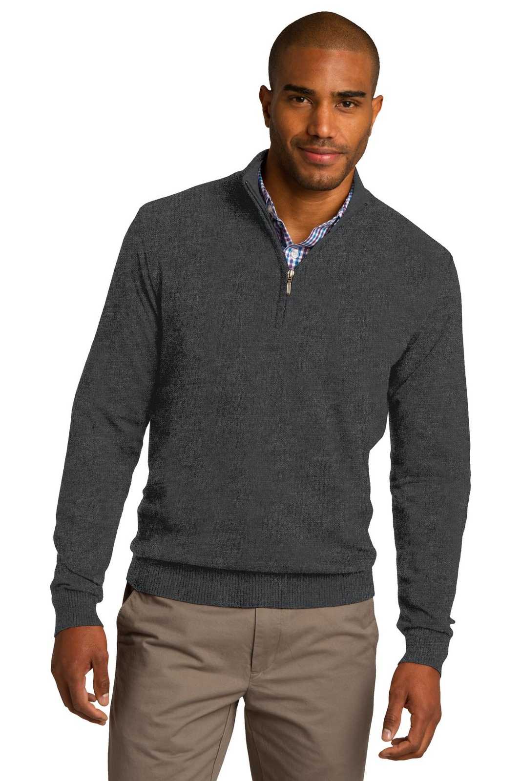 Port Authority SW290 1/2-Zip Sweater - Charcoal Heather - HIT a Double - 1