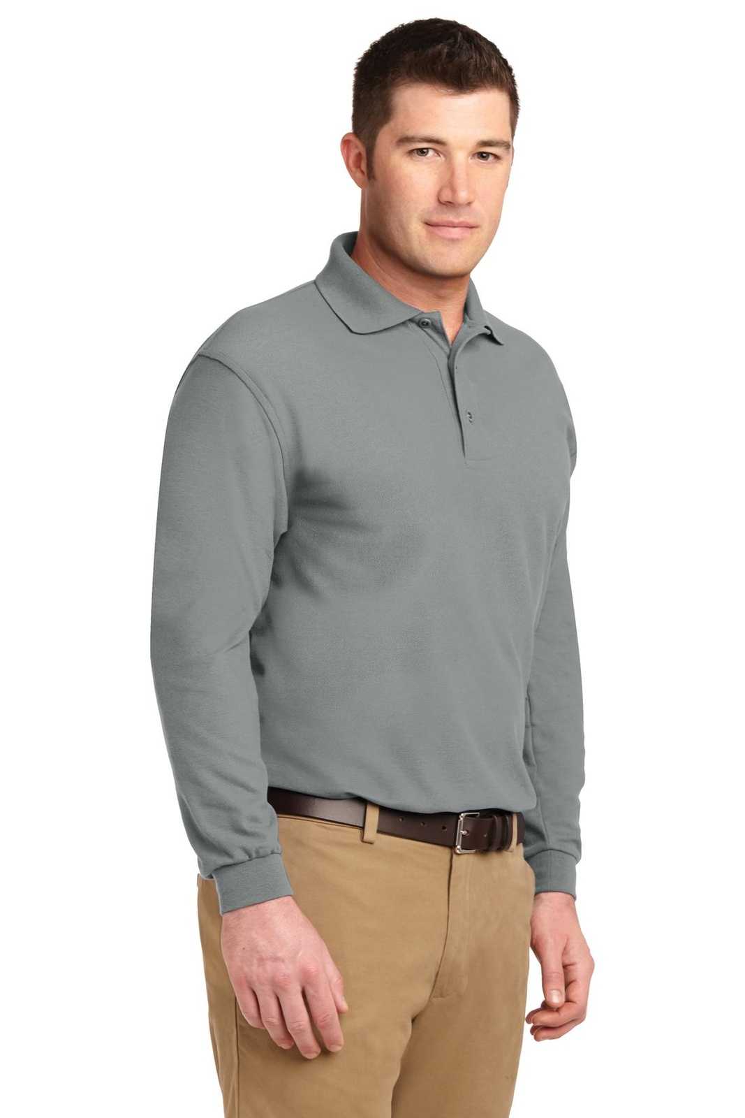 Port Authority TLK500LS Tall Silk Touch Long Sleeve Polo - Cool Gray - HIT a Double - 4