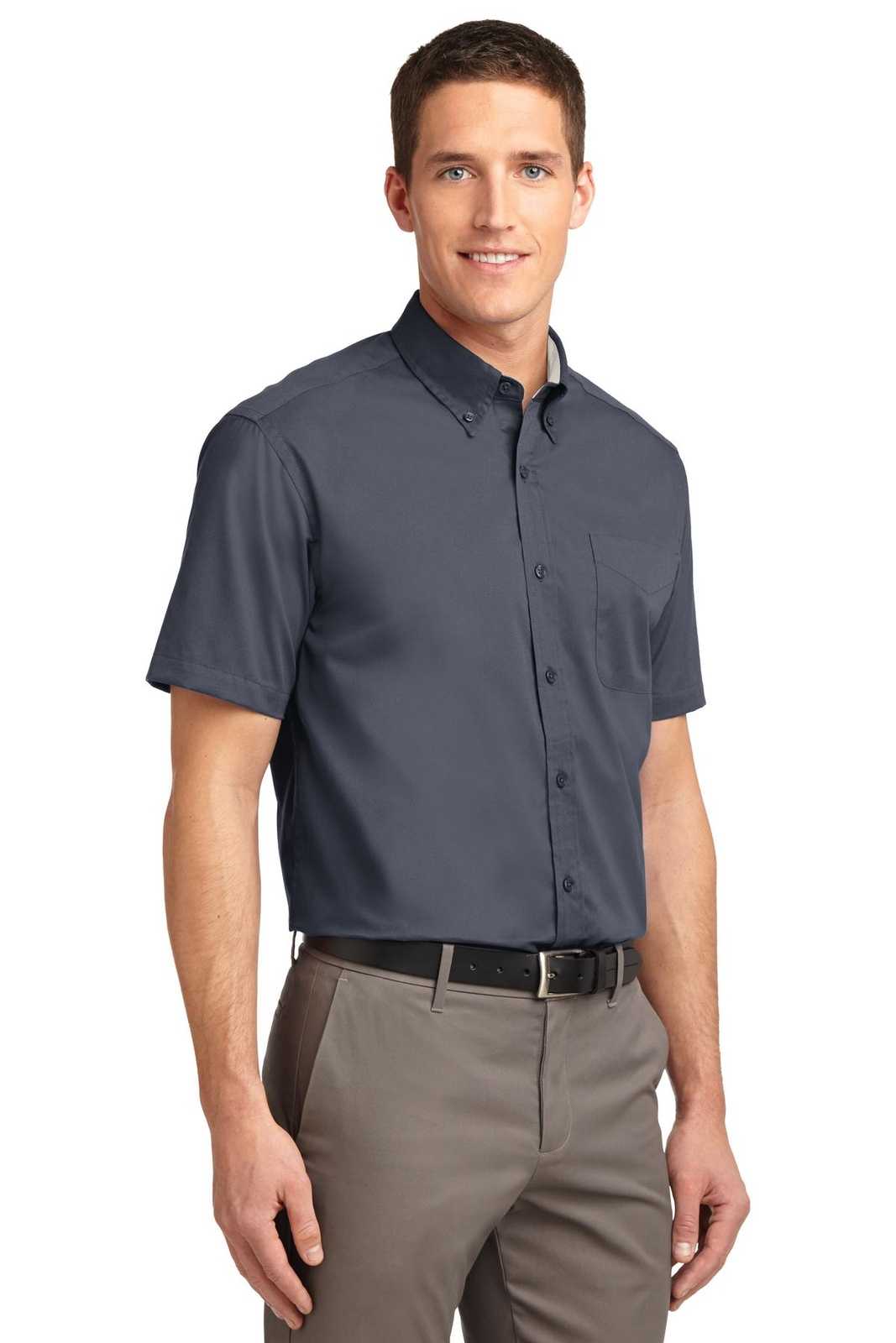 Port Authority TLS508 Tall Short Sleeve Easy Care Shirt - Steel Gray Light Stone - HIT a Double - 4