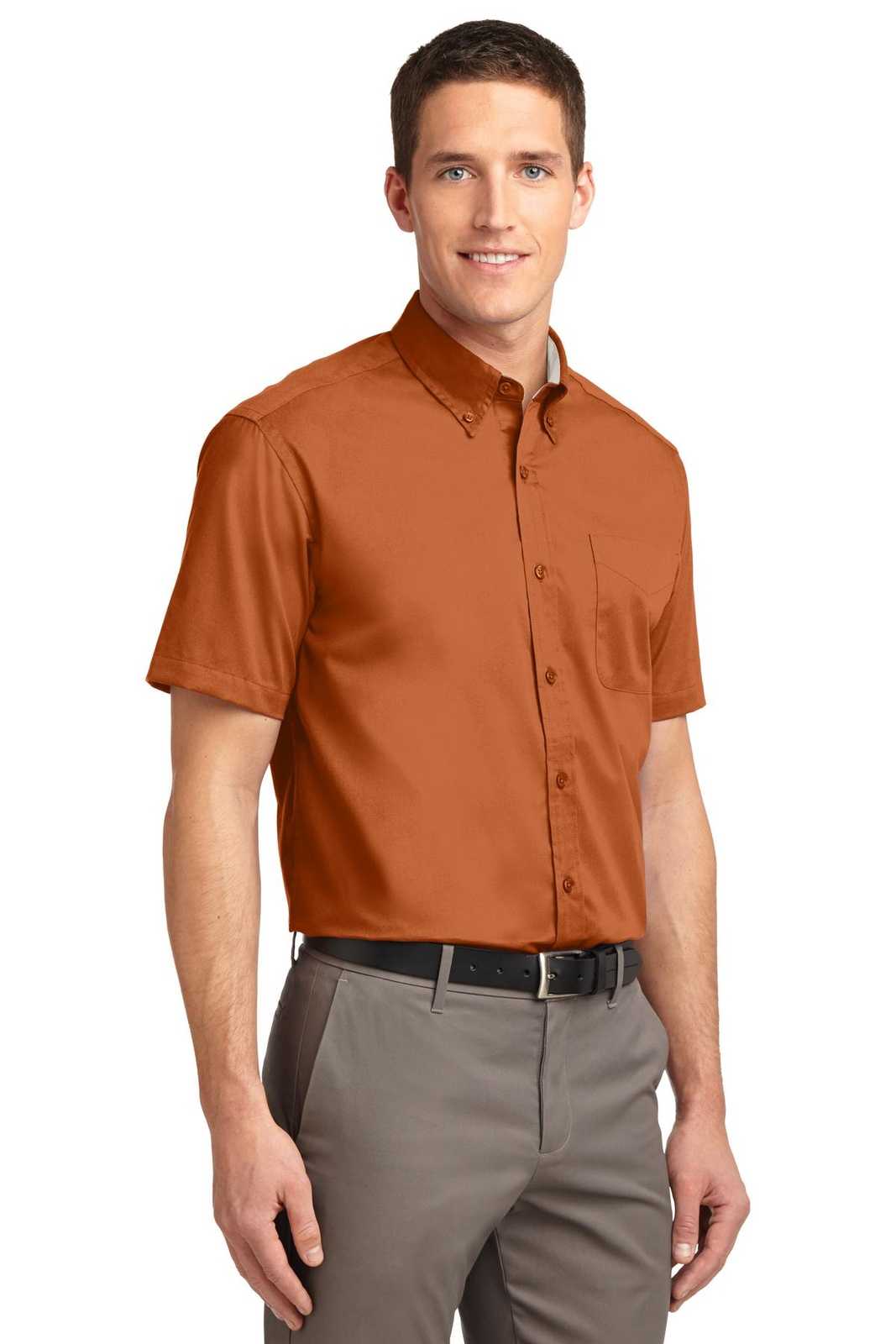 Port Authority TLS508 Tall Short Sleeve Easy Care Shirt - Texas Orange Light Stone - HIT a Double - 4