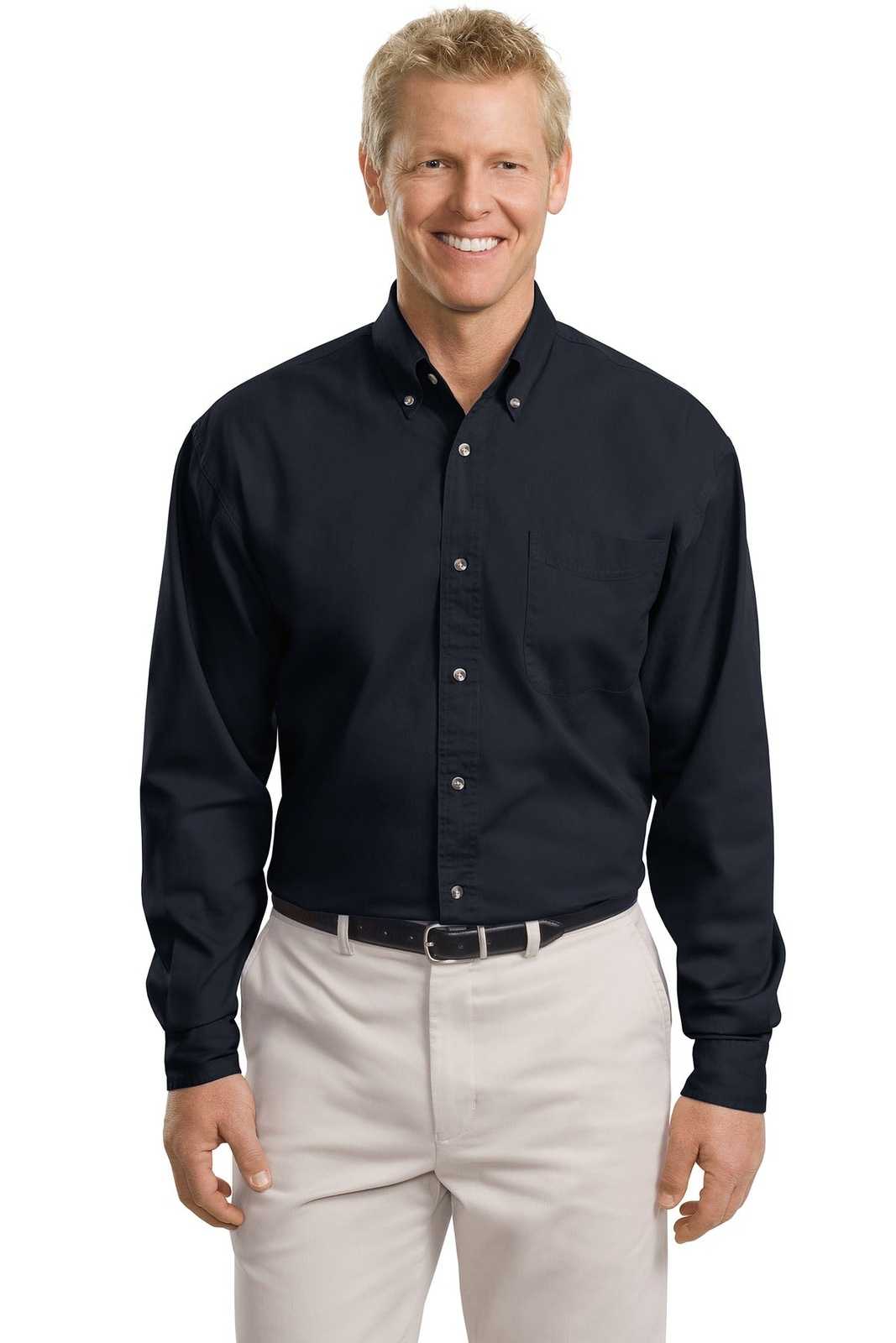 Port Authority TLS600T Tall Long Sleeve Twill Shirt - Classic Navy - HIT a Double - 1