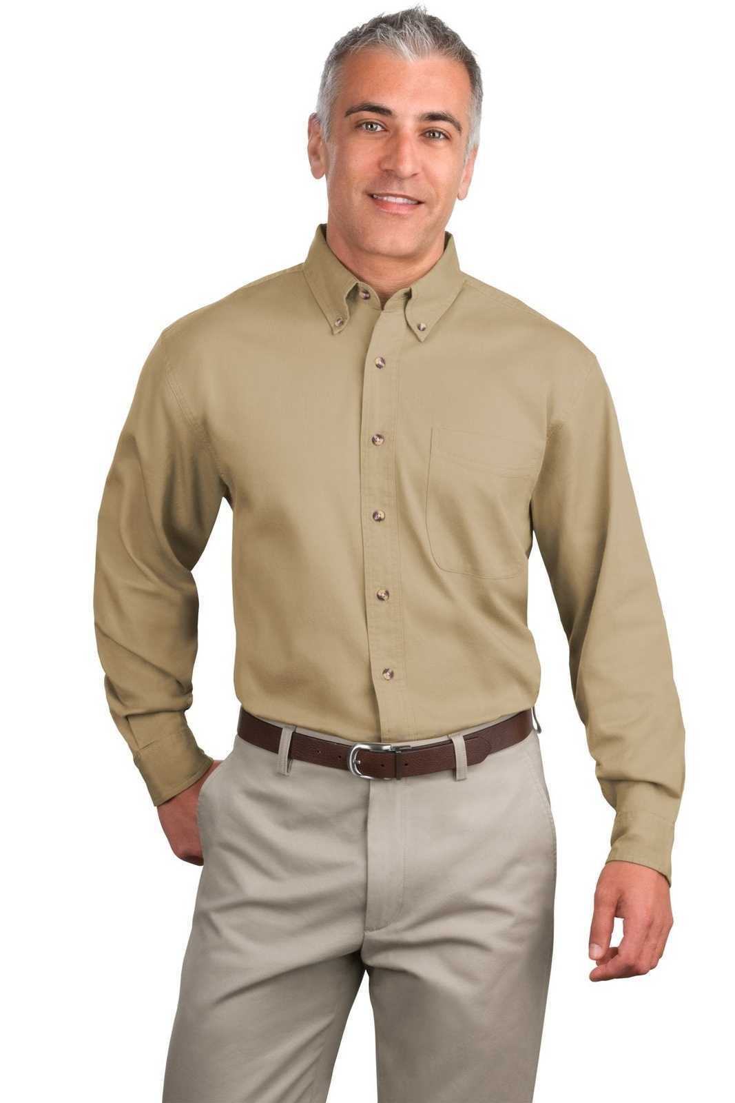 Port Authority TLS600T Tall Long Sleeve Twill Shirt - Khaki - HIT a Double - 1
