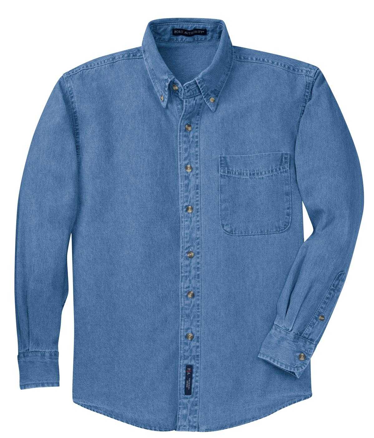 Port Authority TLS600 Tall Long Sleeve Denim Shirt - Faded Blue - HIT a Double - 2