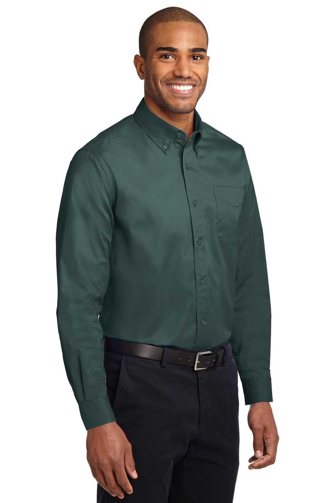 Port Authority TLS608 Tall Long Sleeve Easy Care Shirt - Dark Green Navy - HIT a Double - 4
