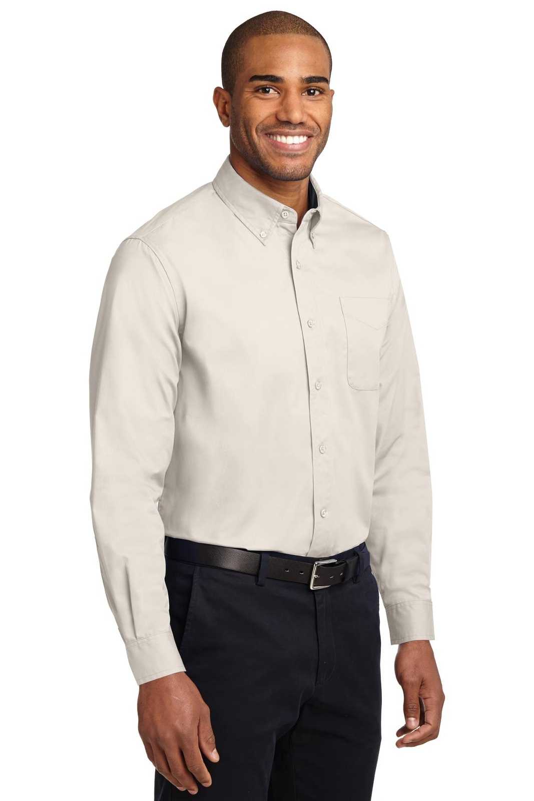 Port Authority TLS608 Tall Long Sleeve Easy Care Shirt - Light Stone Classic Navy - HIT a Double - 4