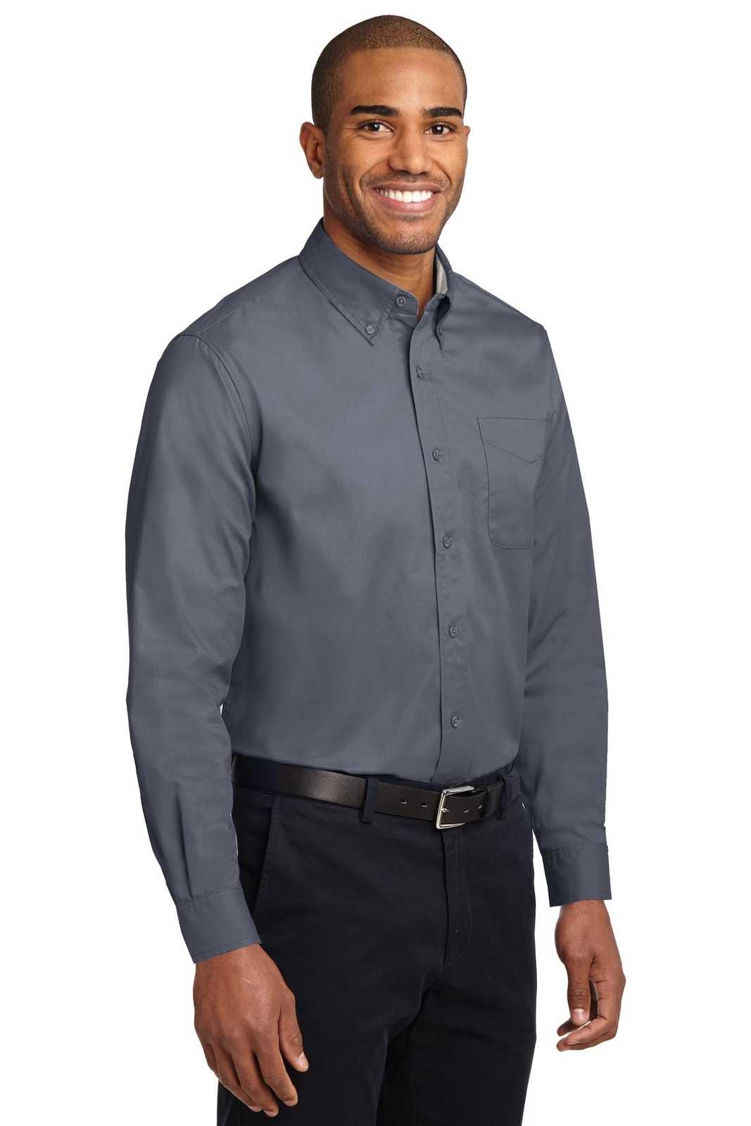 Port Authority TLS608 Tall Long Sleeve Easy Care Shirt - Steel Gray Light Stone - HIT a Double - 4