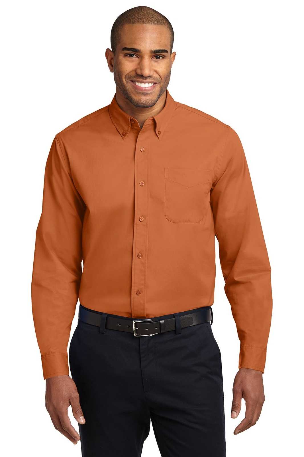 Port Authority TLS608 Tall Long Sleeve Easy Care Shirt - Texas Orange Light Stone - HIT a Double - 1
