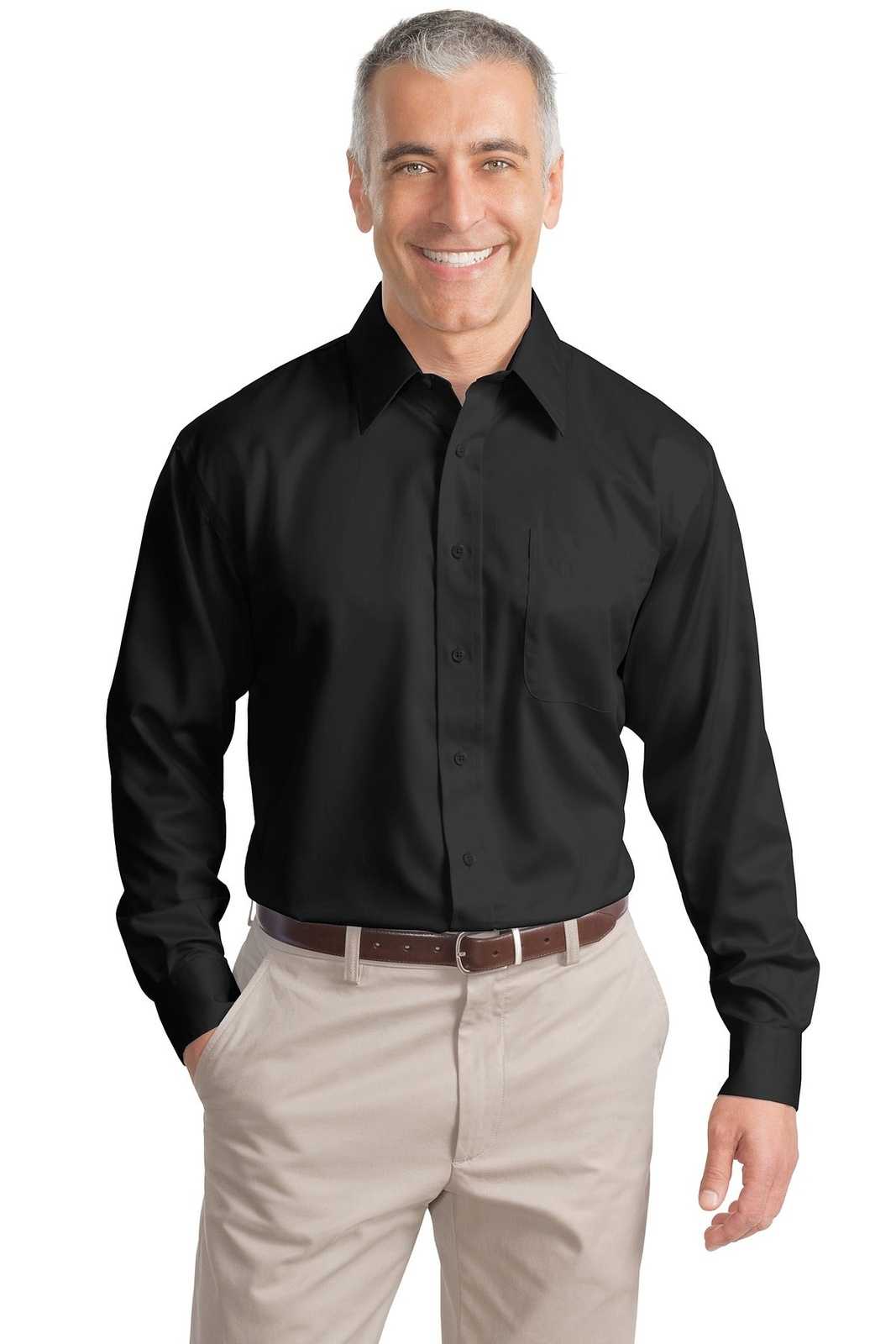 Port Authority TLS638 Tall Non-Iron Twill Shirt - Black - HIT a Double - 1