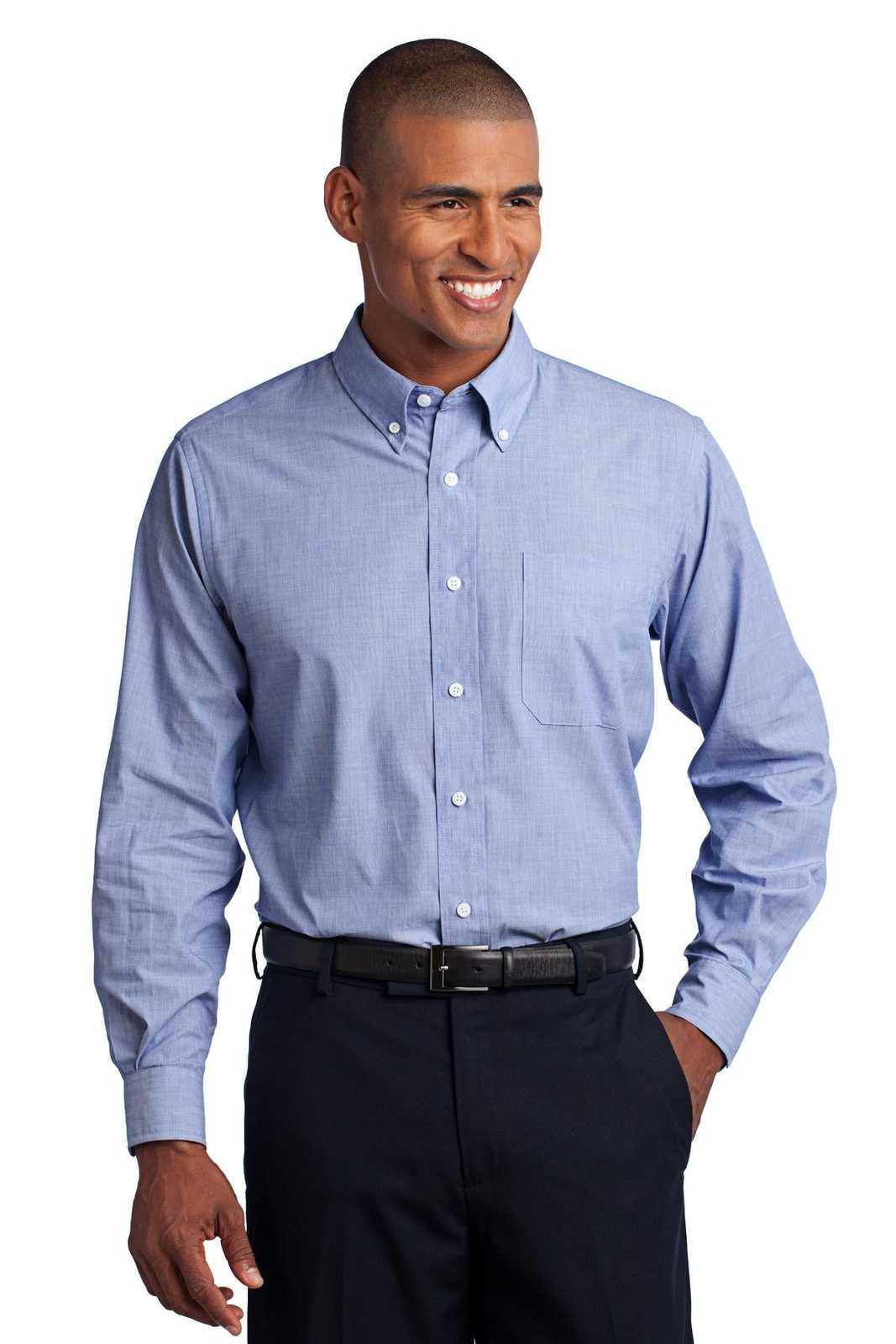 Port Authority TLS640 Tall Crosshatch Easy Care Shirt - Chambray Blue - HIT a Double - 1