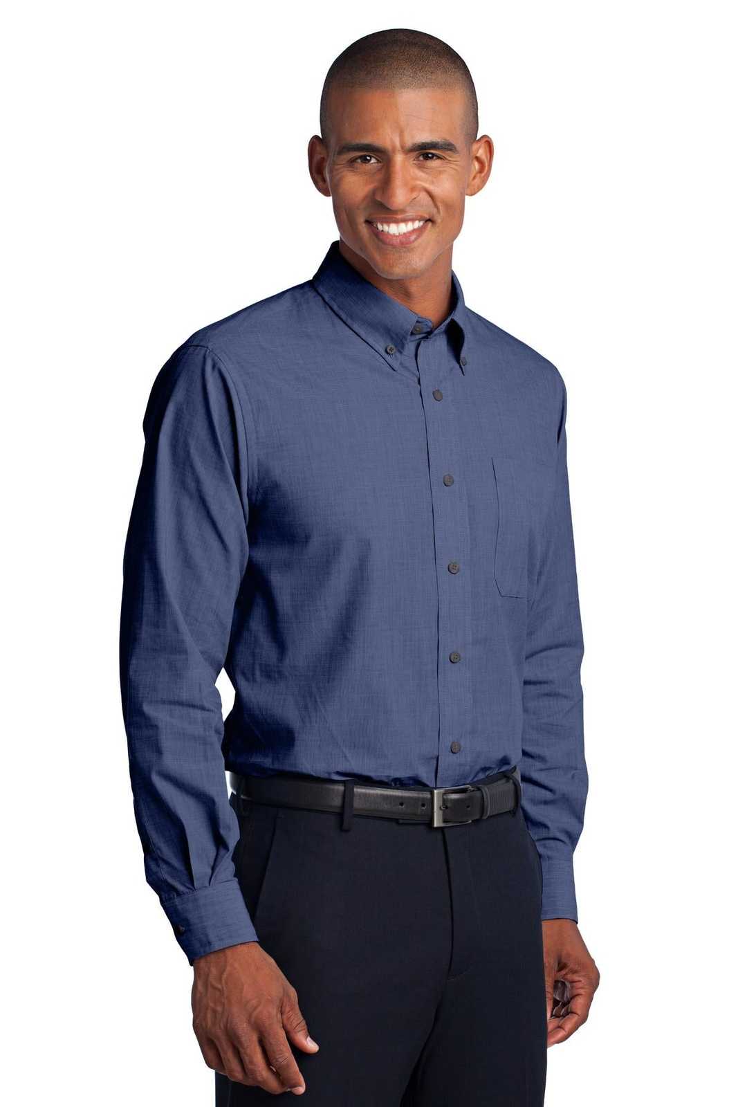 Port Authority TLS640 Tall Crosshatch Easy Care Shirt - Deep Blue - HIT a Double - 3
