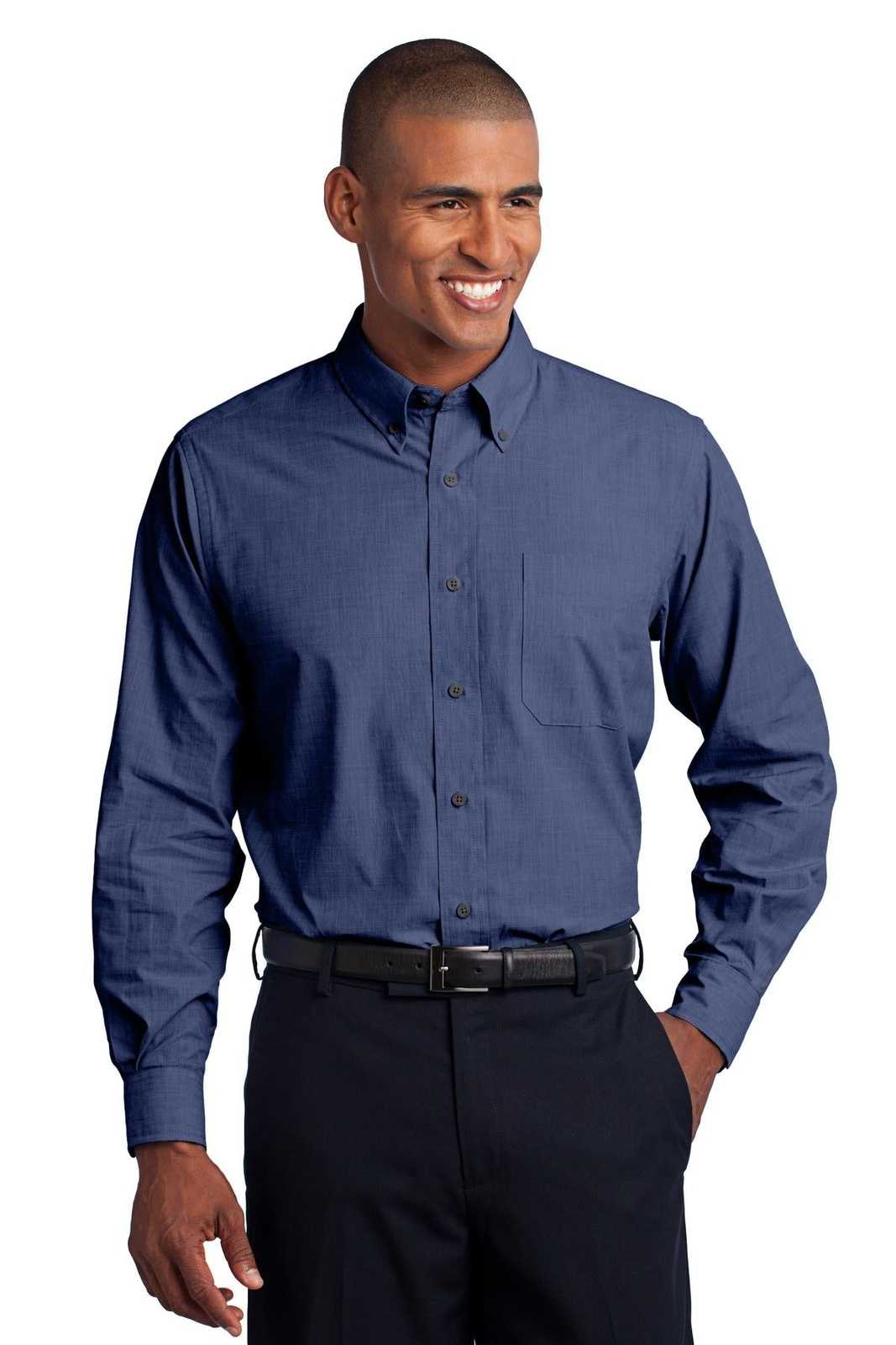 Port Authority TLS640 Tall Crosshatch Easy Care Shirt - Deep Blue - HIT a Double - 1