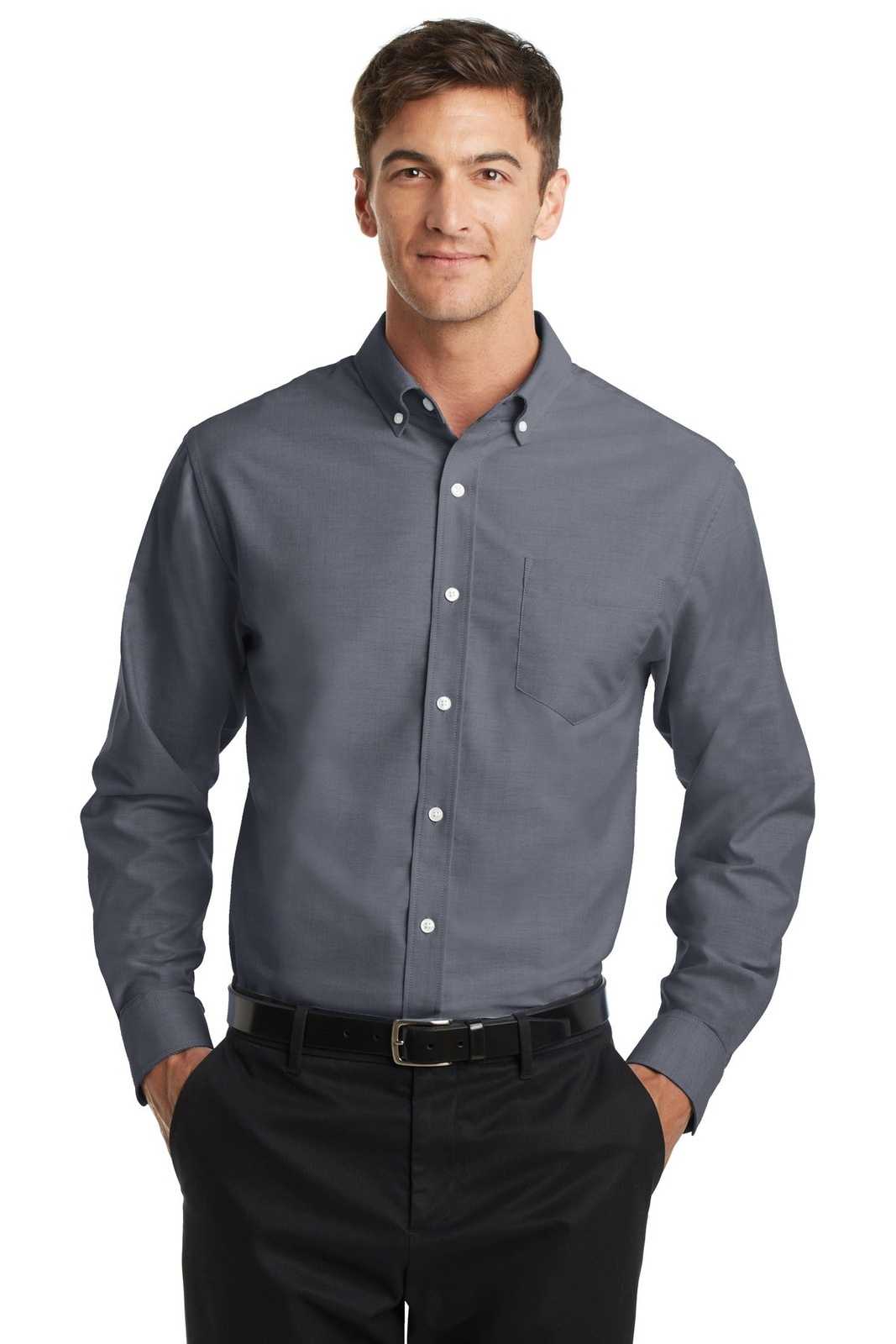 Port Authority TS658 Tall Superpro Oxford Shirt - Black - HIT a Double - 1