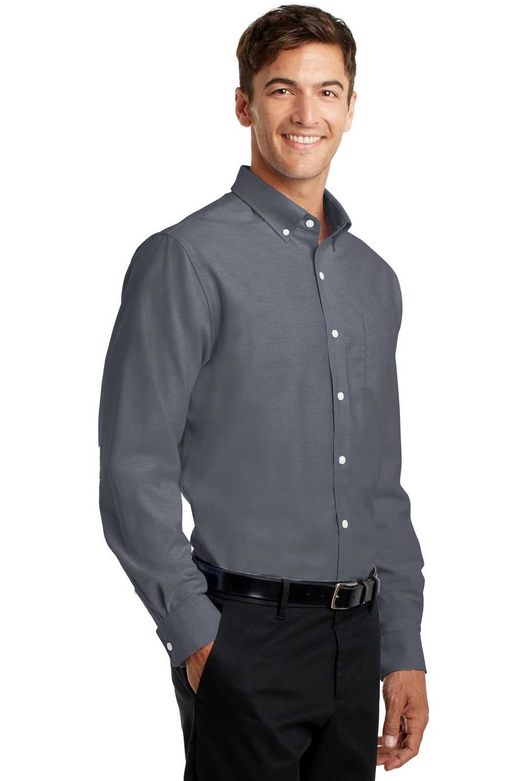 Port Authority TS658 Tall Superpro Oxford Shirt - Black - HIT a Double - 4