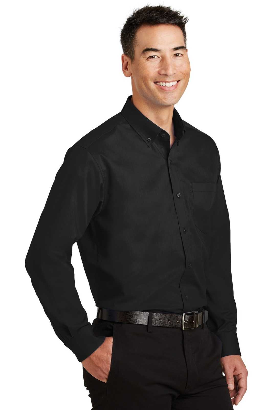 Port Authority TS663 Tall Superpro Twill Shirt - Black - HIT a Double - 4