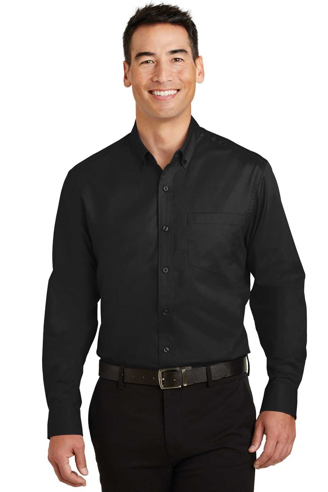 Port Authority TS663 Tall Superpro Twill Shirt - Black - HIT a Double - 1
