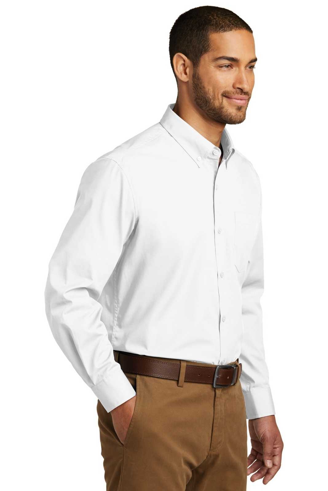 Port Authority TW100 Tall Long Sleeve Carefree Poplin Shirt - White - HIT a Double - 4