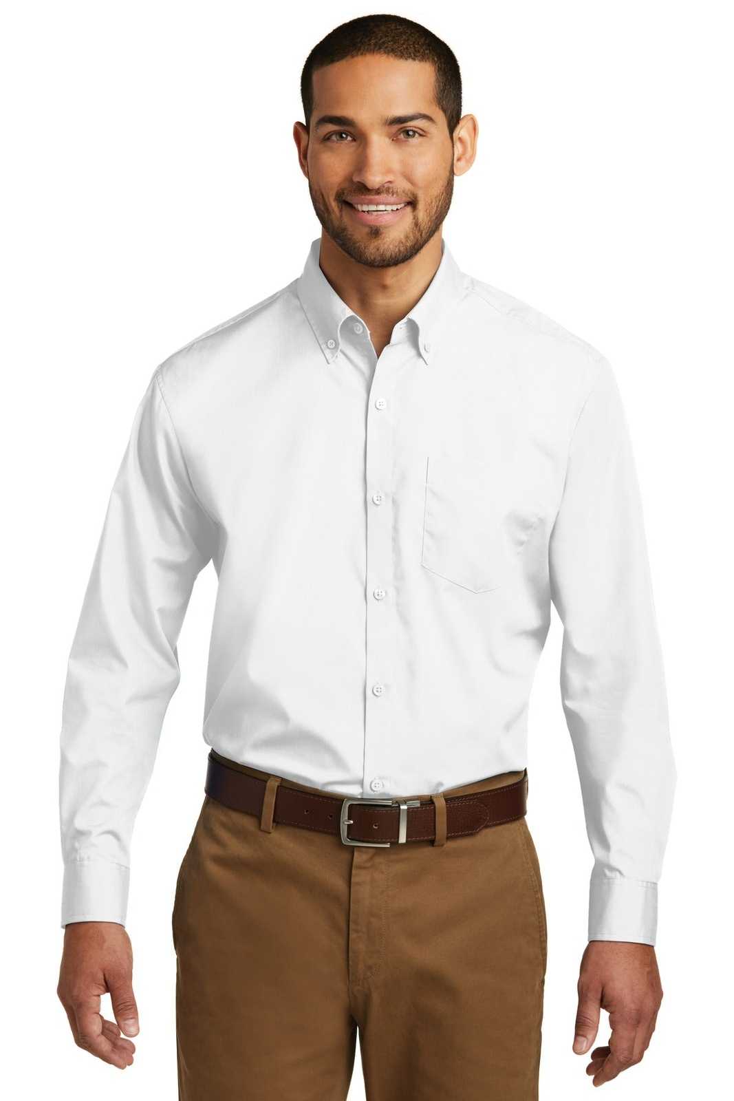 Port Authority TW100 Tall Long Sleeve Carefree Poplin Shirt - White - HIT a Double - 1