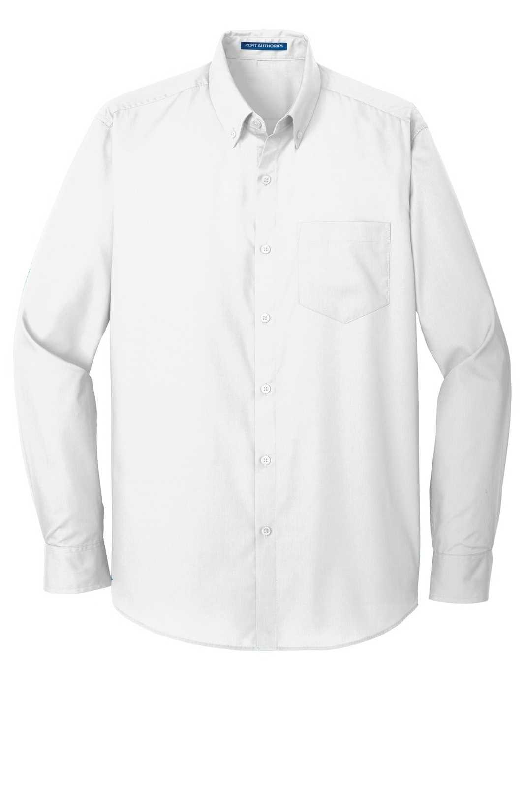 Port Authority TW100 Tall Long Sleeve Carefree Poplin Shirt - White - HIT a Double - 5